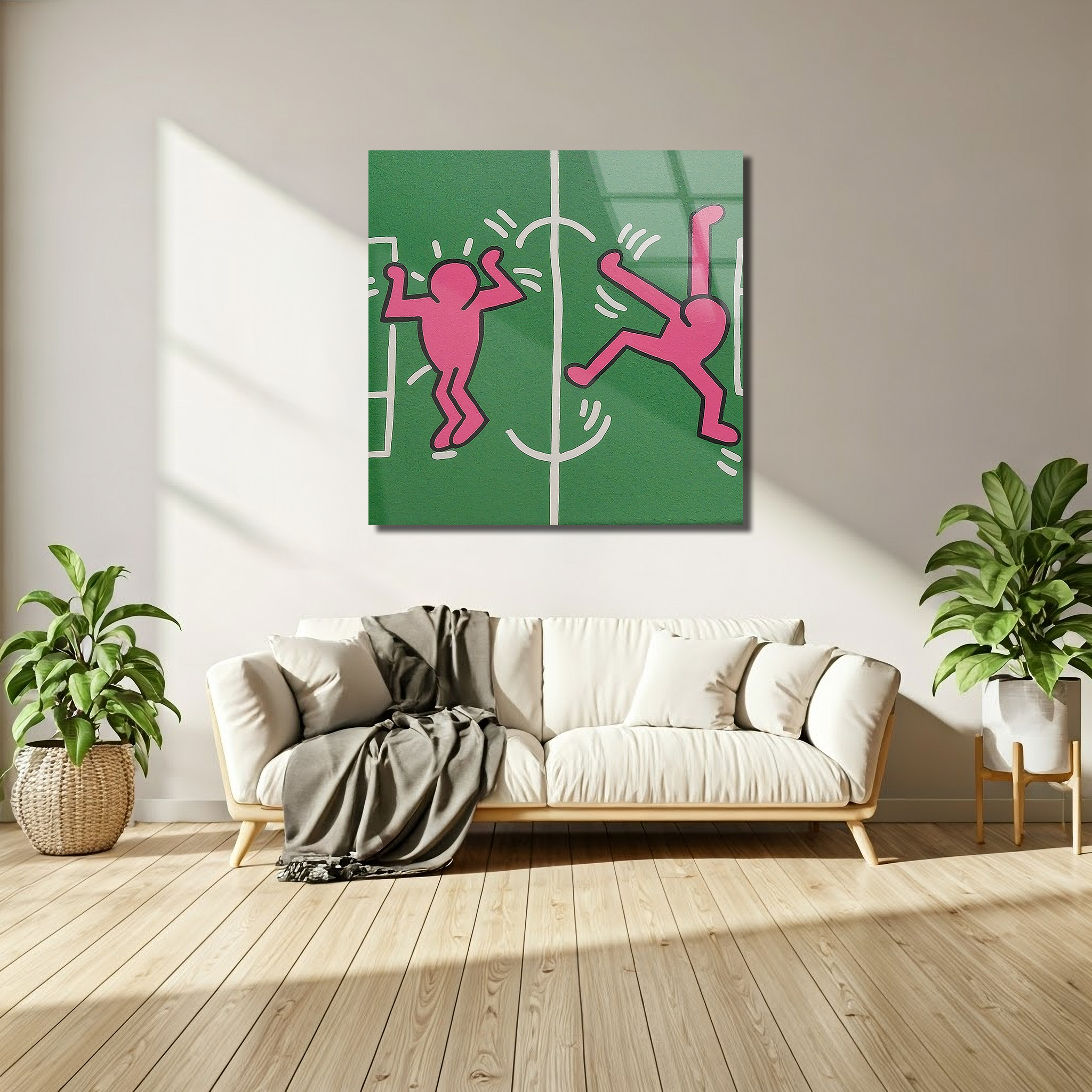 Playful Green & Pink Abstract Inspired by Keith Haring | Premium HD Metal Wall Art