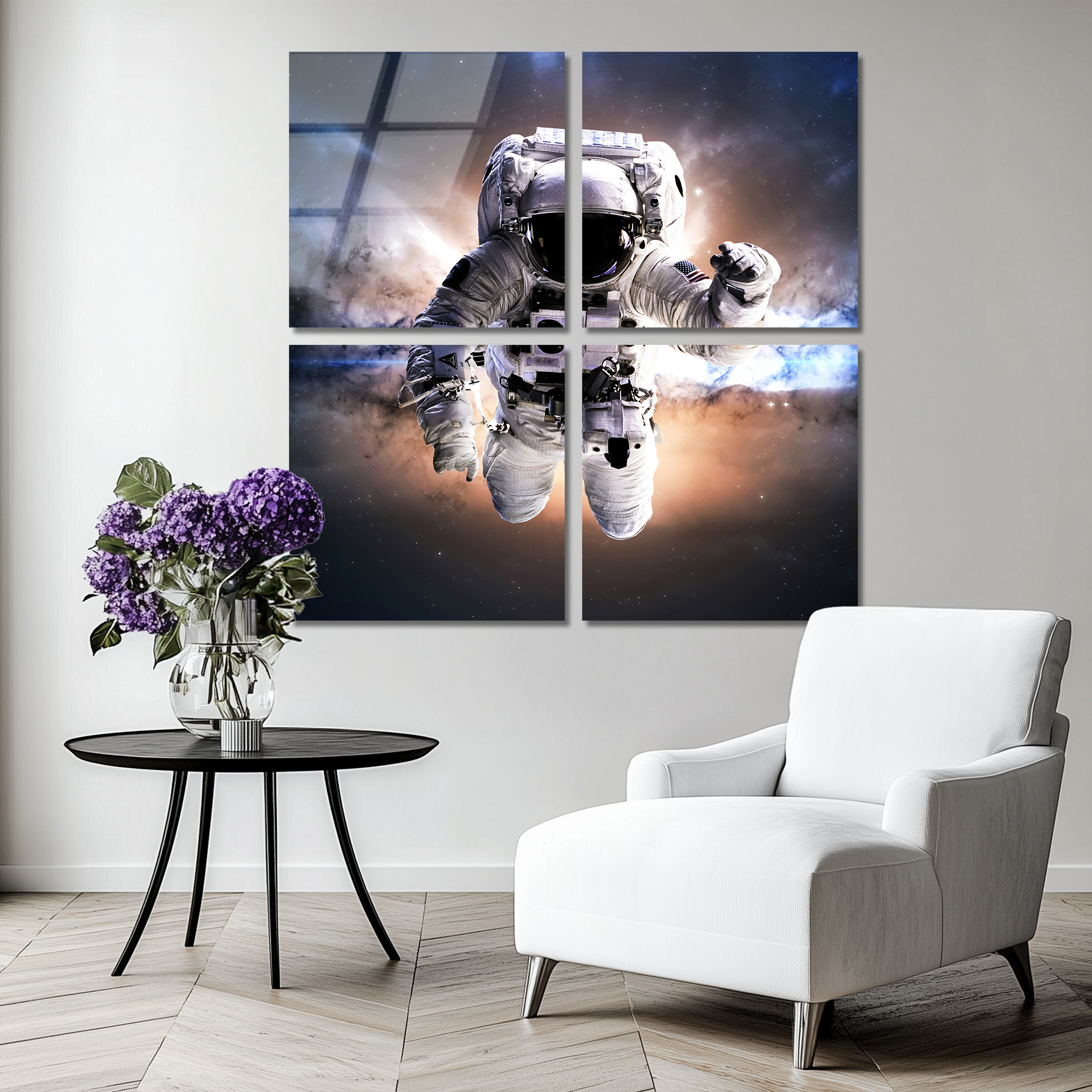 Mega Size Astronaut in Space Quatro | Premium HD Metal Wall Art
