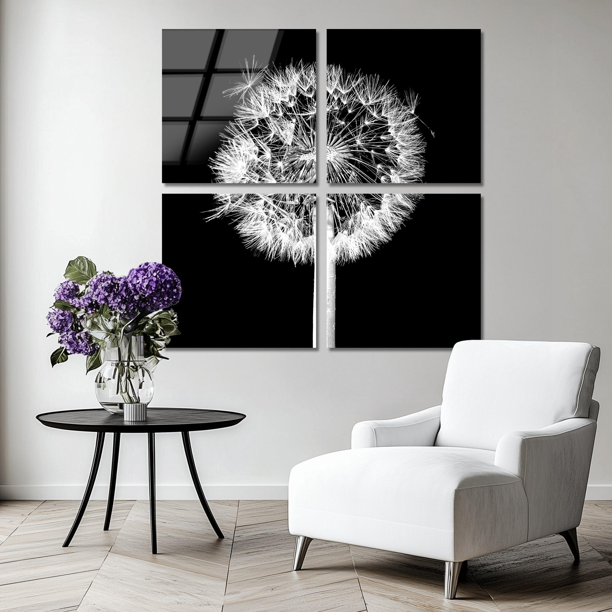 Mega Size Dandelion Bloom Quatro | Premium HD Metal Wall Art