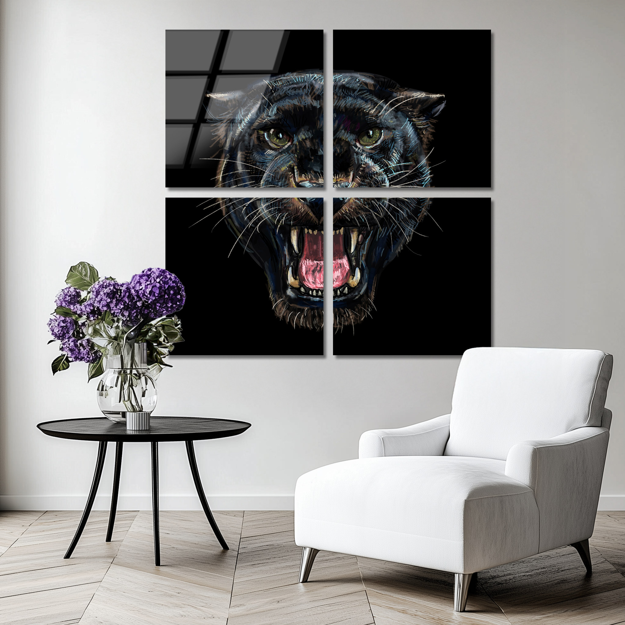 Mega Size Roaring Black Panther Quatro | Premium HD Metal Wall Art