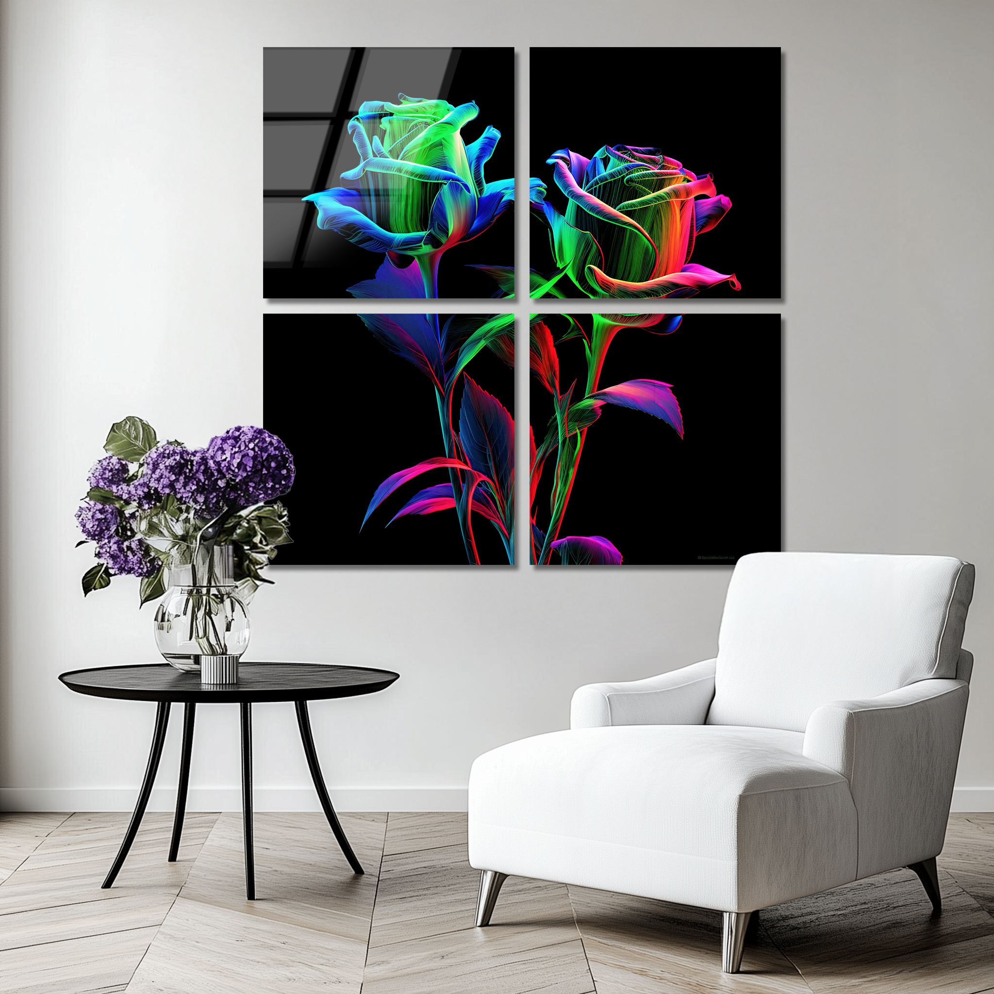 Mega Size Colorful Flowers Quatro | Premium HD Metal Wall Art
