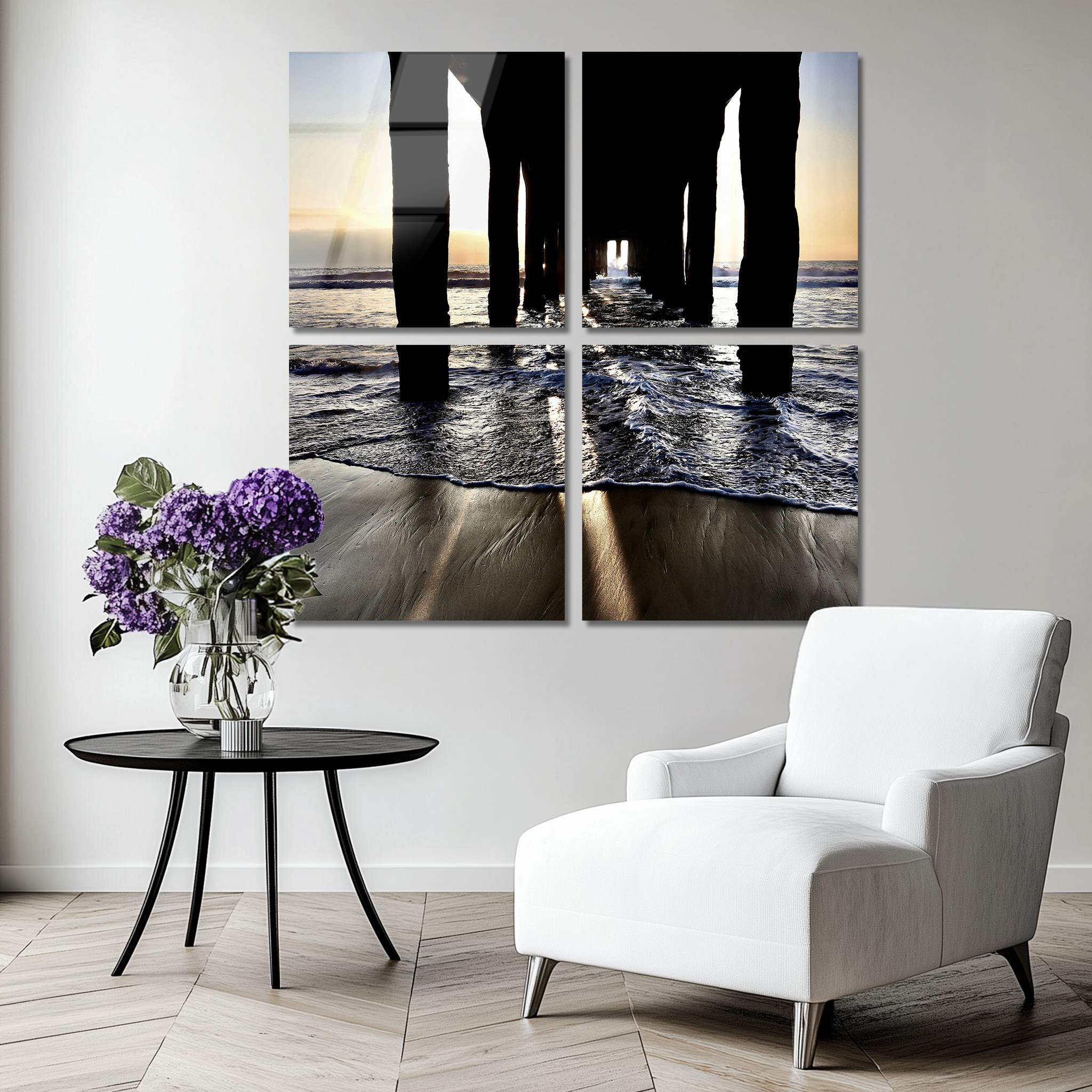 Mega Size Under the Pier Sunset Quatro | Premium HD Metal Wall Art