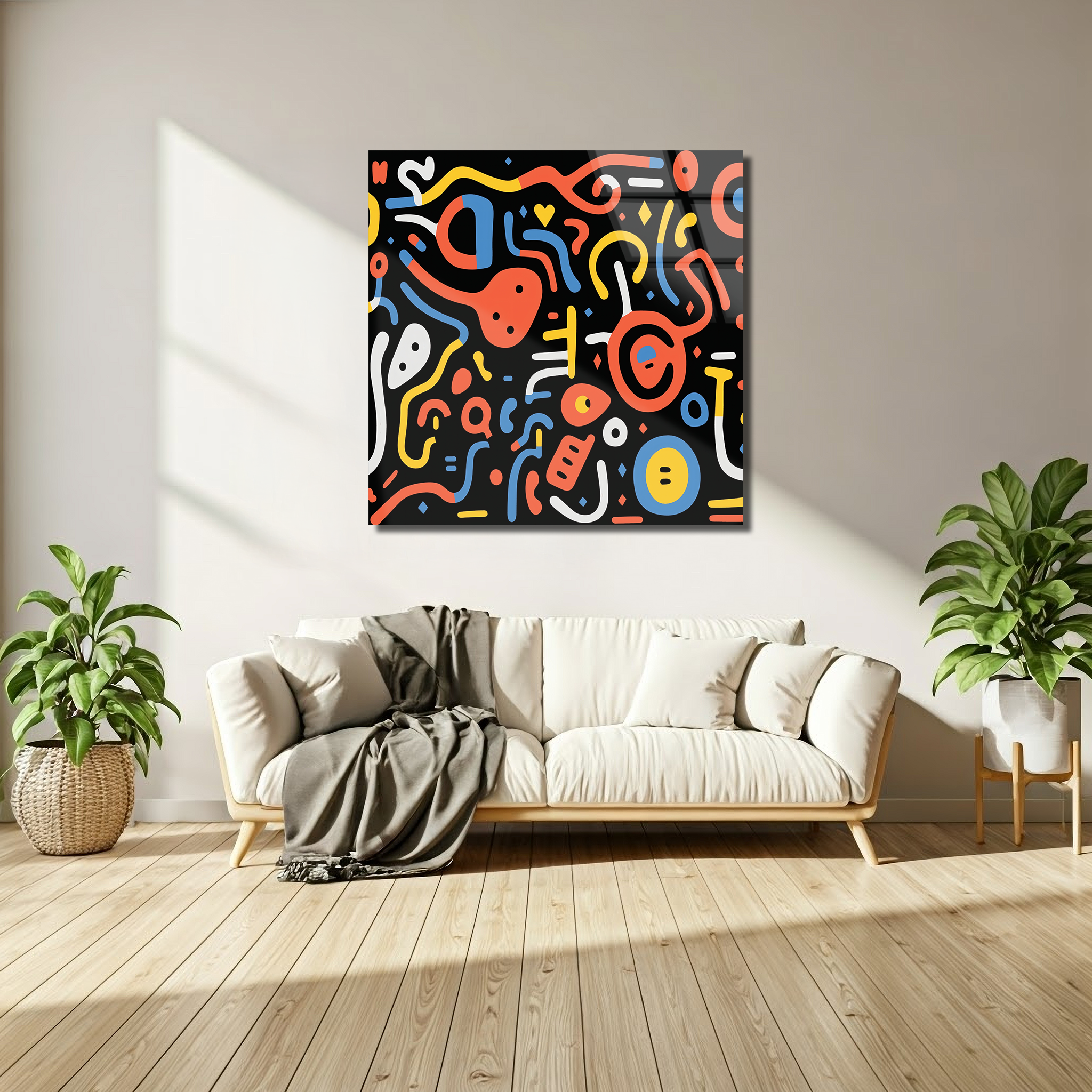 Colorful Geometric Expression Inspired by Keith Haring | Premium HD Metal Wall Art