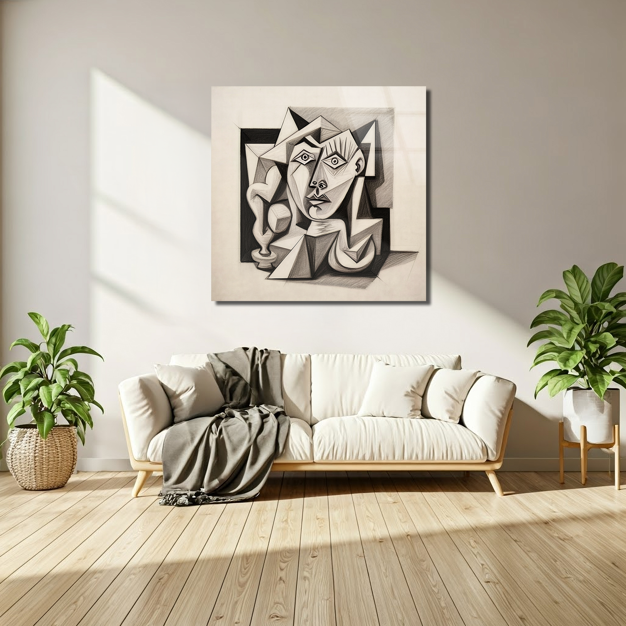 Cubist Pencil Drawing Inspired by Picasso | Premium HD Metal Wall Art