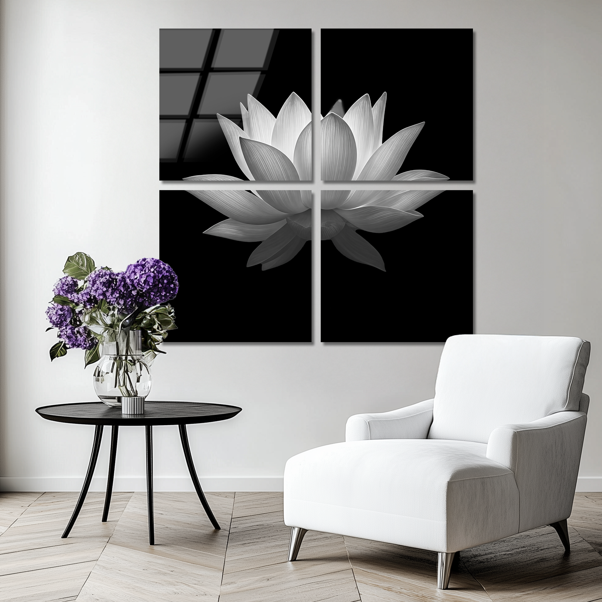 Mega Size White Lotus Quatro | Premium HD Metal Wall Art