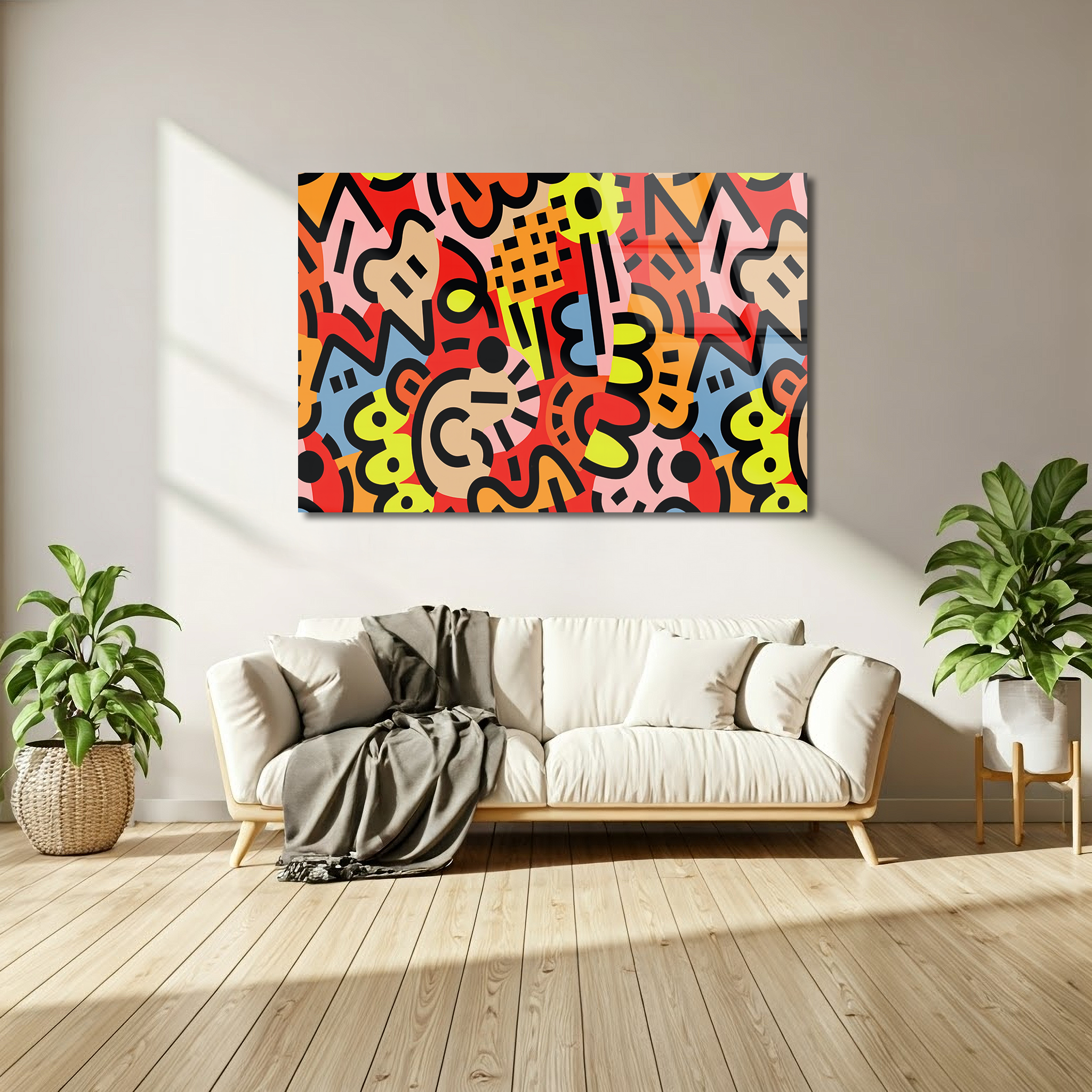 This Vibrant Abstract Artwork in the Keith Haring Art Style | Premium HD Metal Wall Art