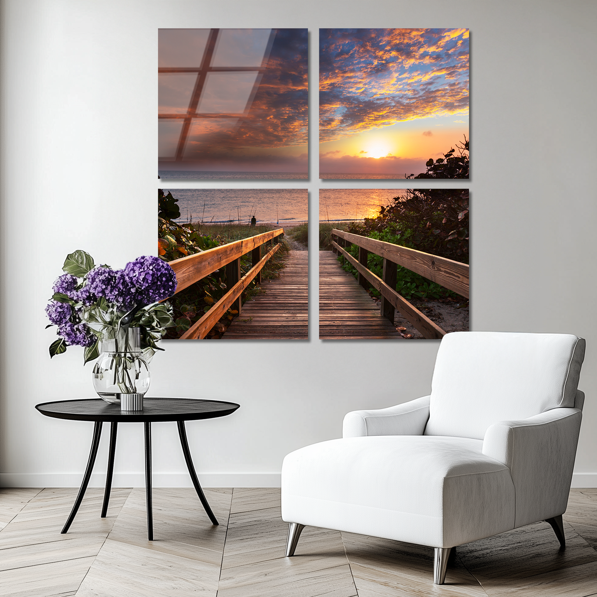 Mega Size Boardwalk on Beach Quatro | Premium HD Metal Wall Art