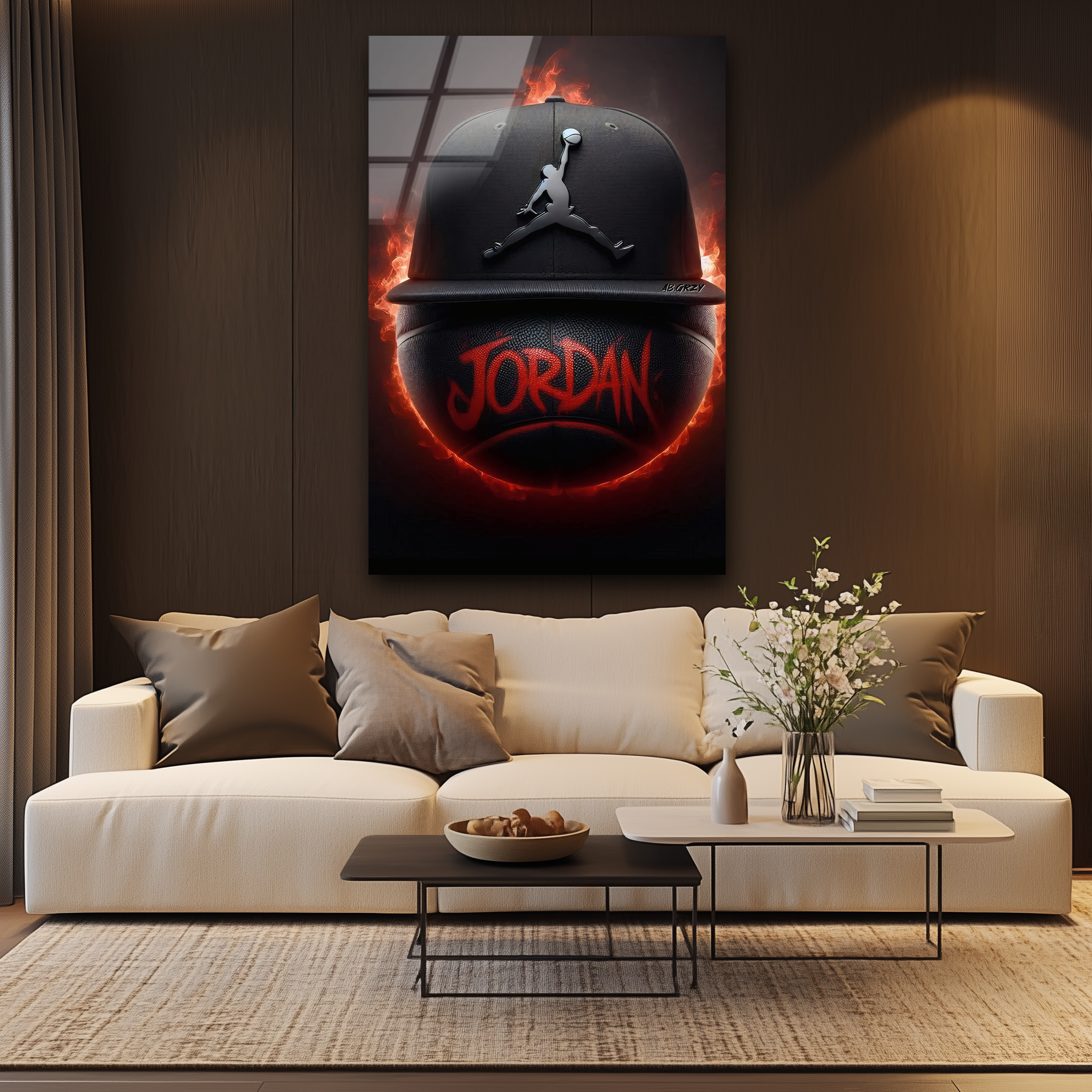 Michael Jordan Cap & Basketball | Premium HD Metal Wall Art