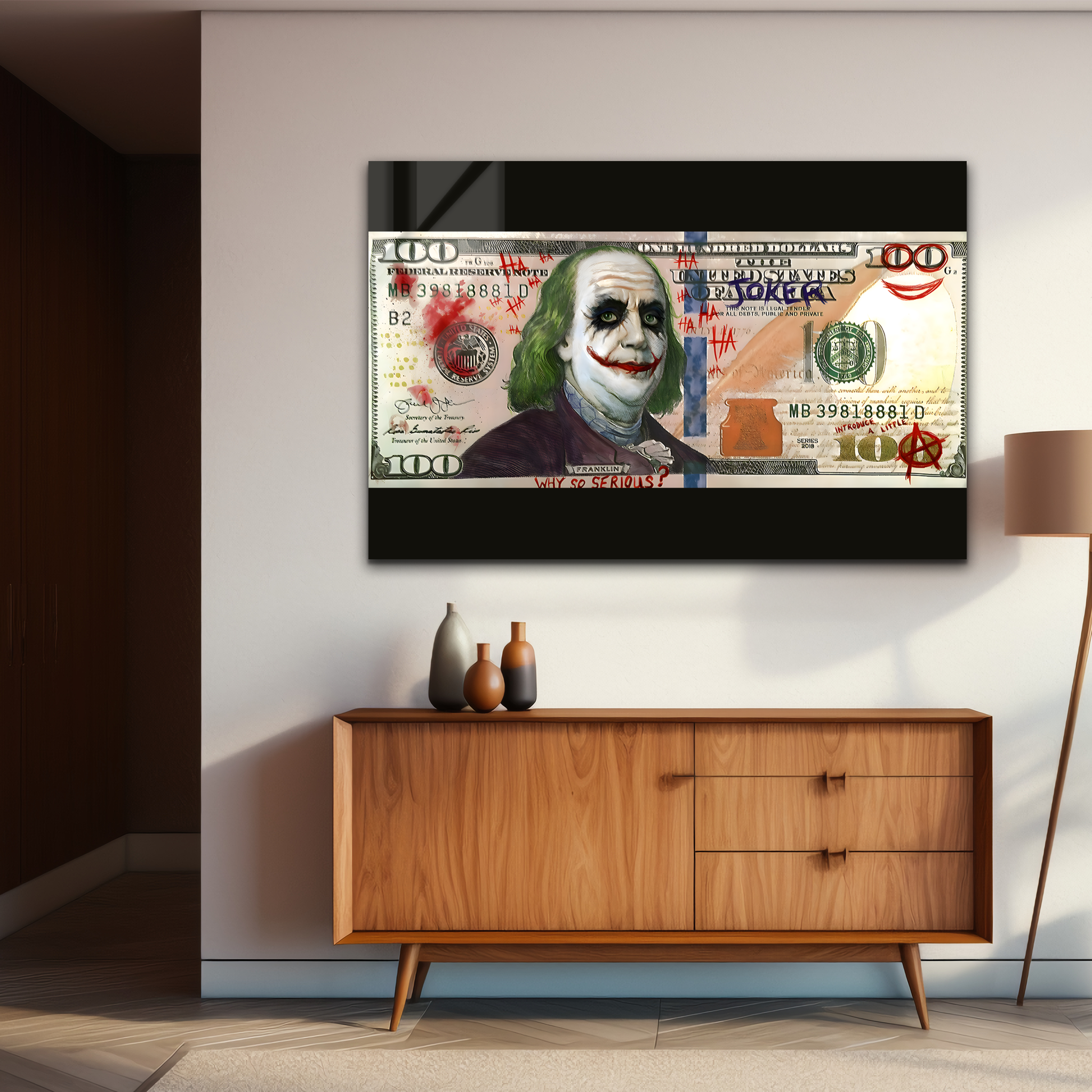 100 Dollar Joker Bill | Premium HD Metal Wall Art - DezignArt