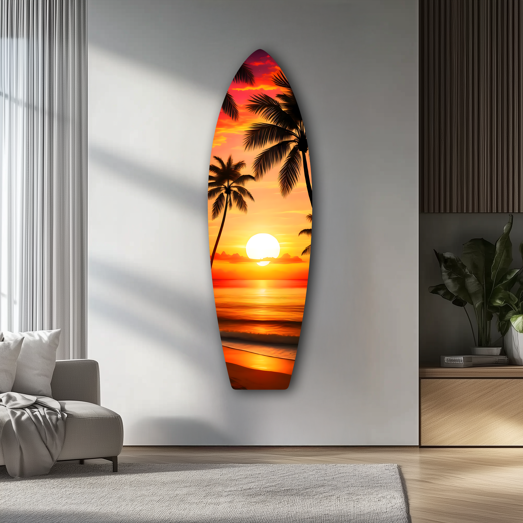 Beach Sunset Surfboard | Premium HD Metal Wall Art