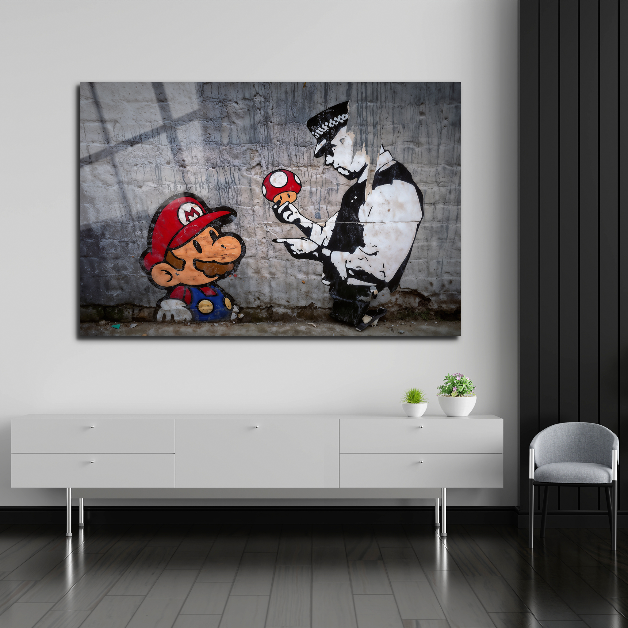 Banksy "Mario with a Policeman" | Premium HD Metal Wall Art - DezignArt