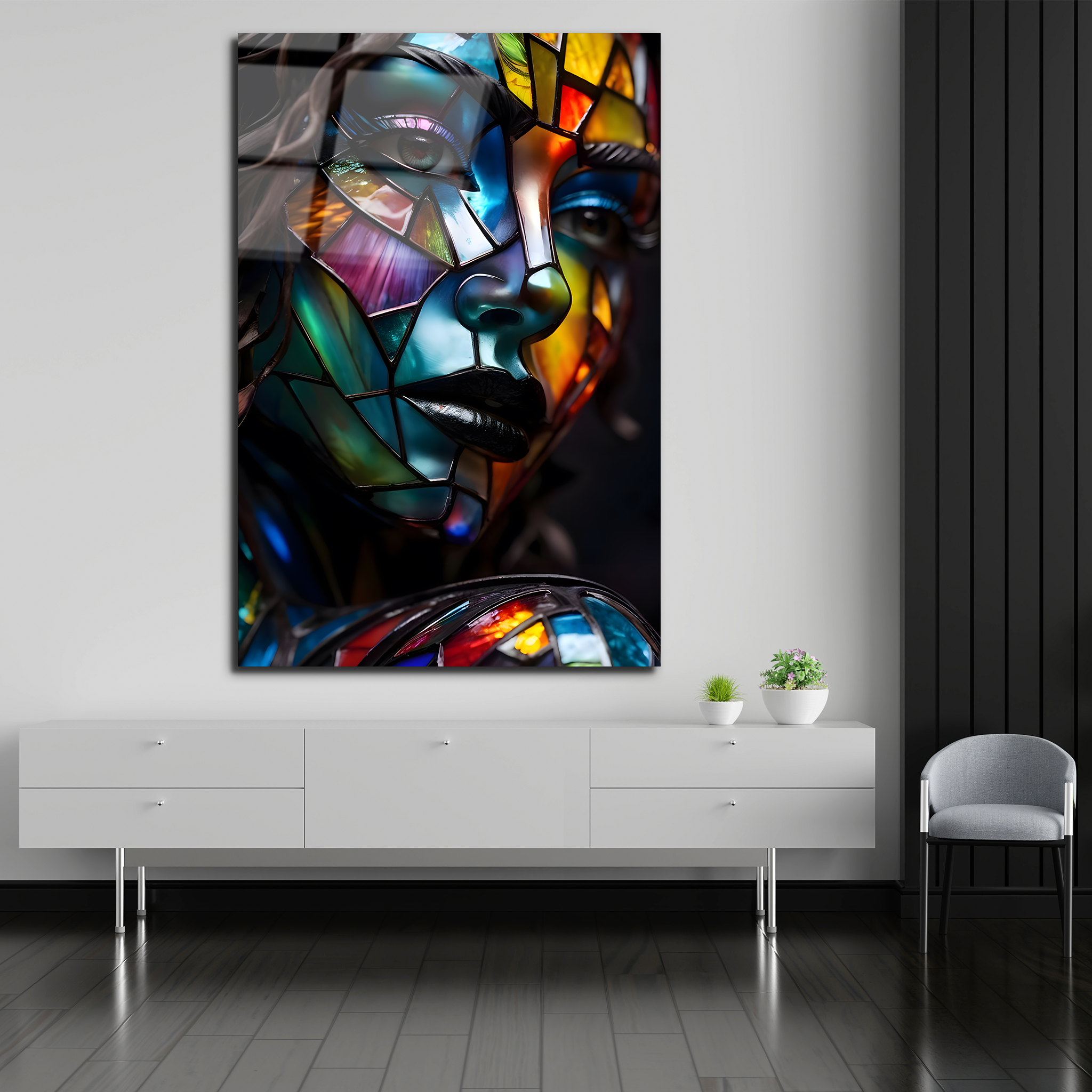 Woman in Stained Glass | Premium HD Metal Wall Art