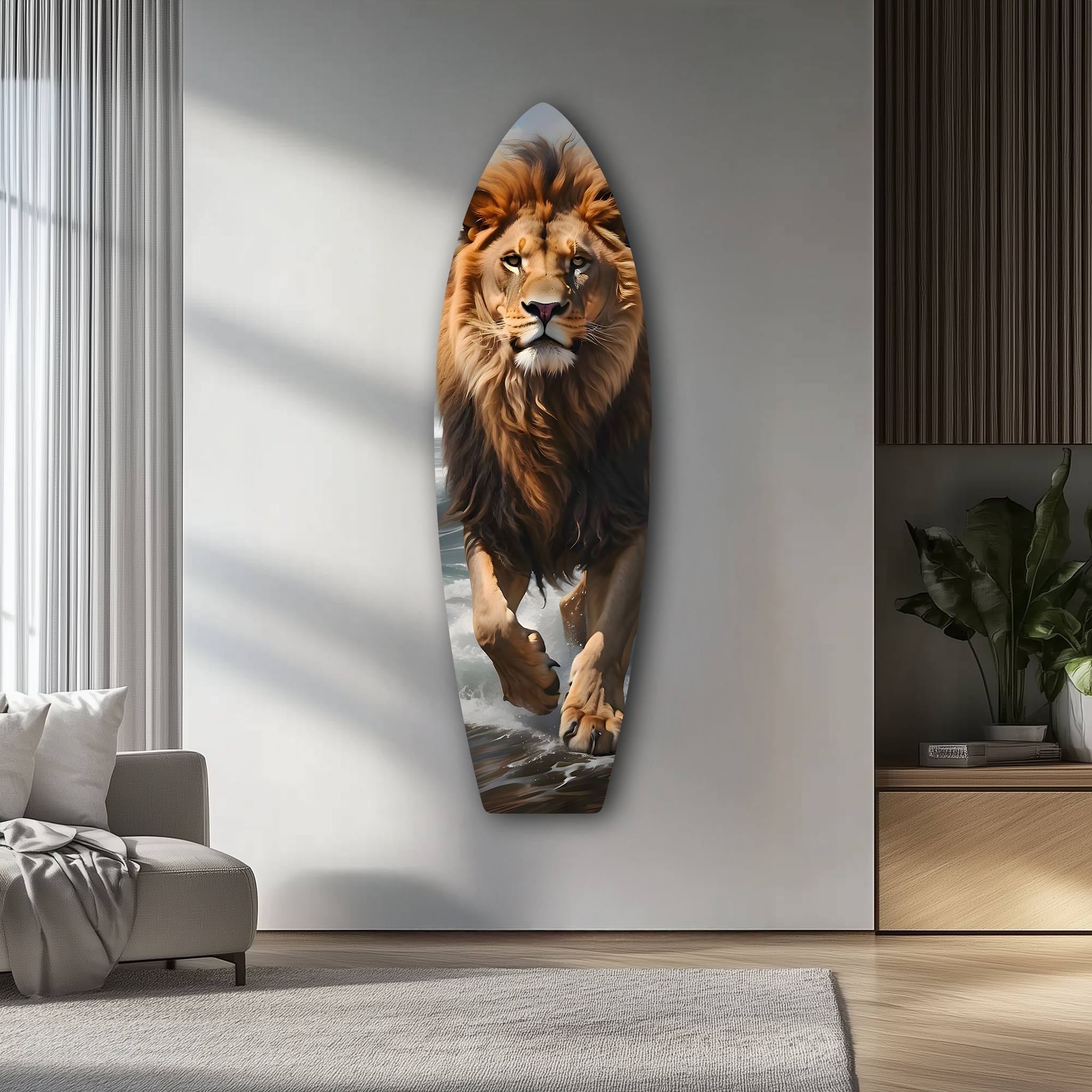 Lion Surfboard | Premium HD Metal Wall Art