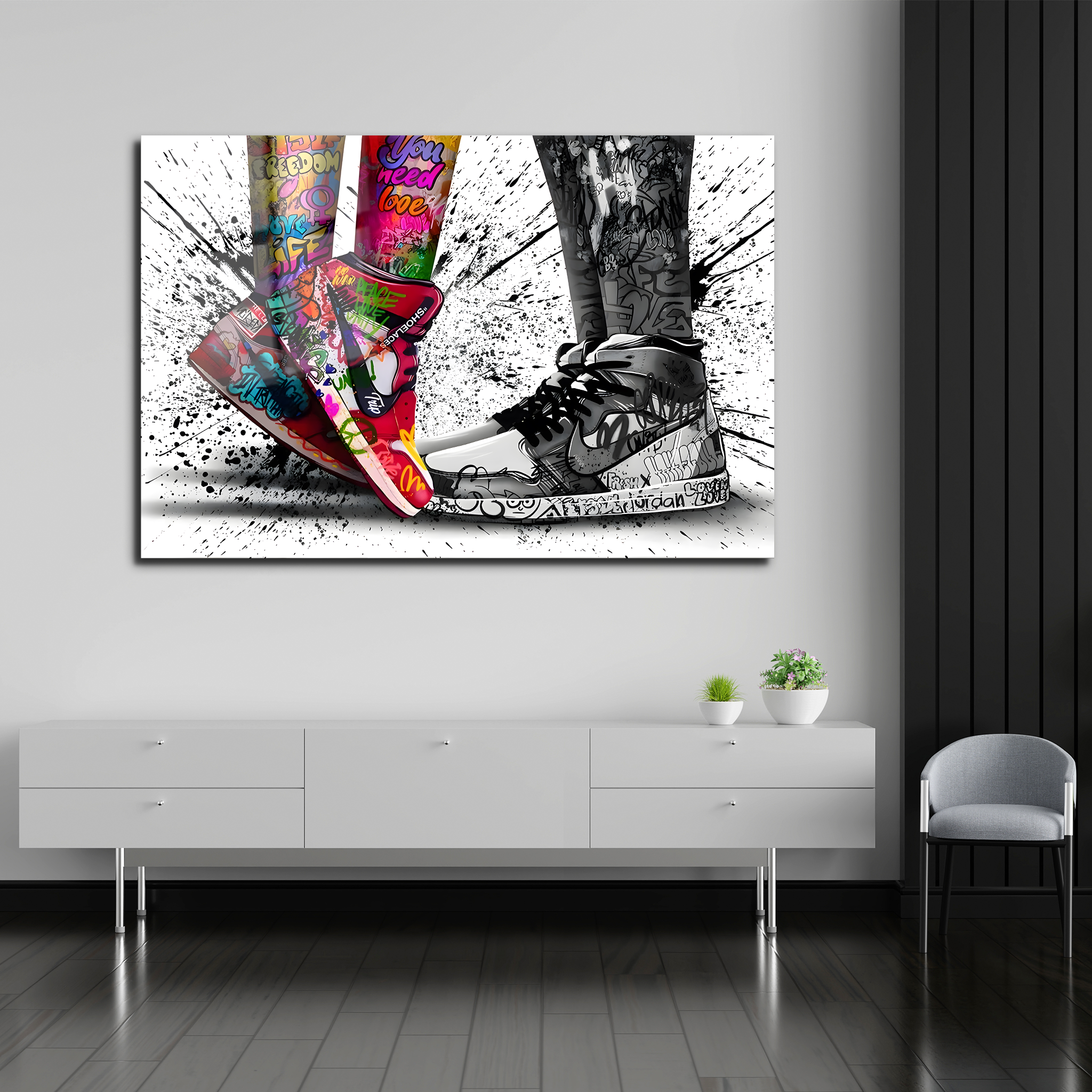 Shoes Graffiti Decor, Love in Jordan Shoes | Premium HD Metal Wall Art - DezignArt