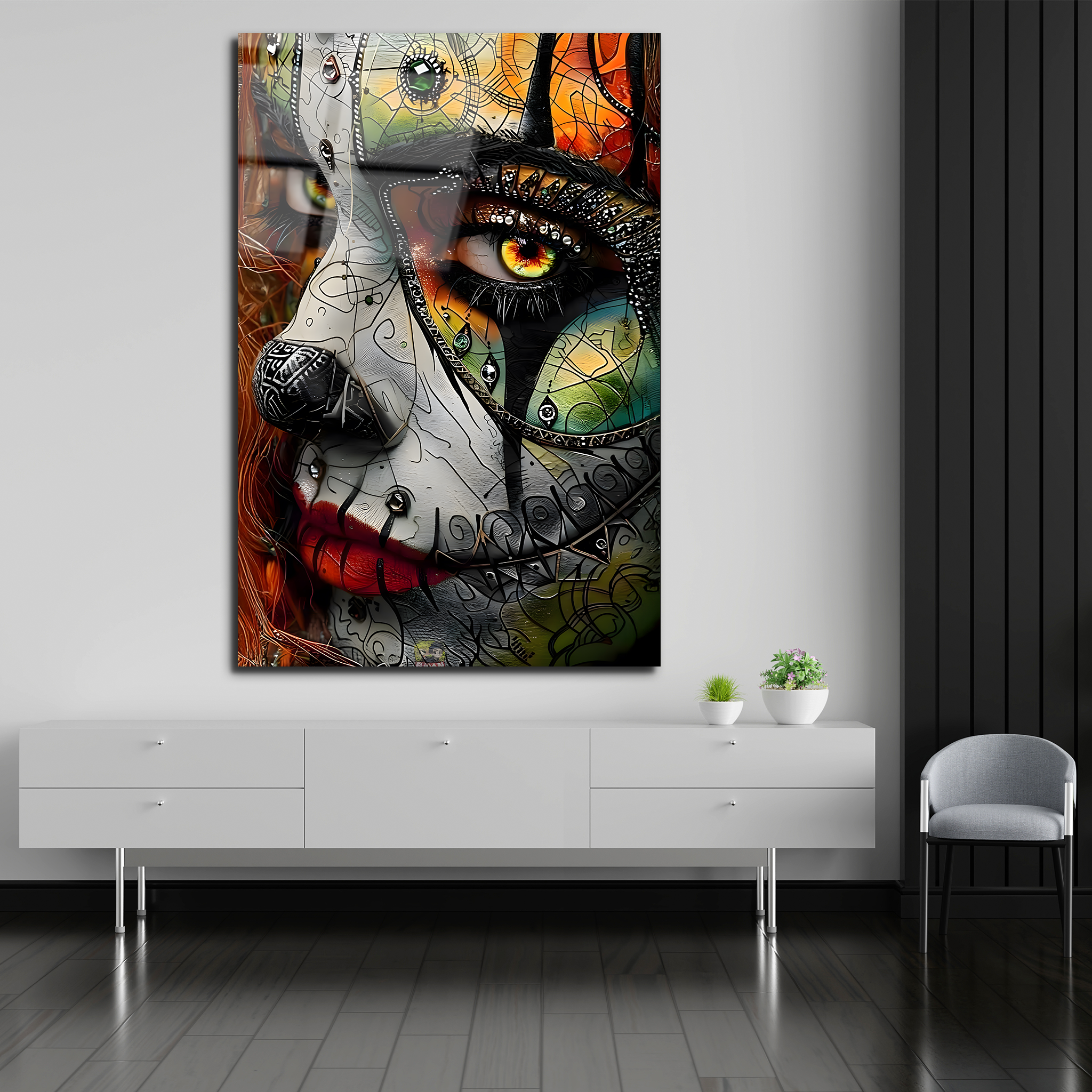 Abstract Female Face Paint Art | Premium HD Metal Wall Art