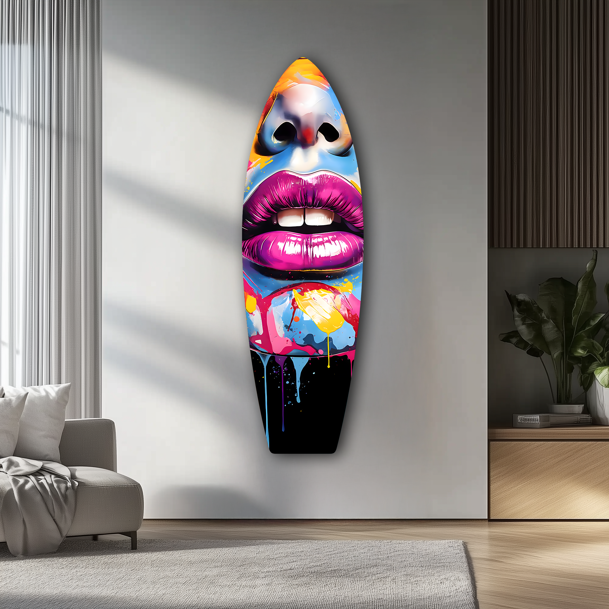 Colorful Lips Surfboard | Premium HD Metal Wall Art