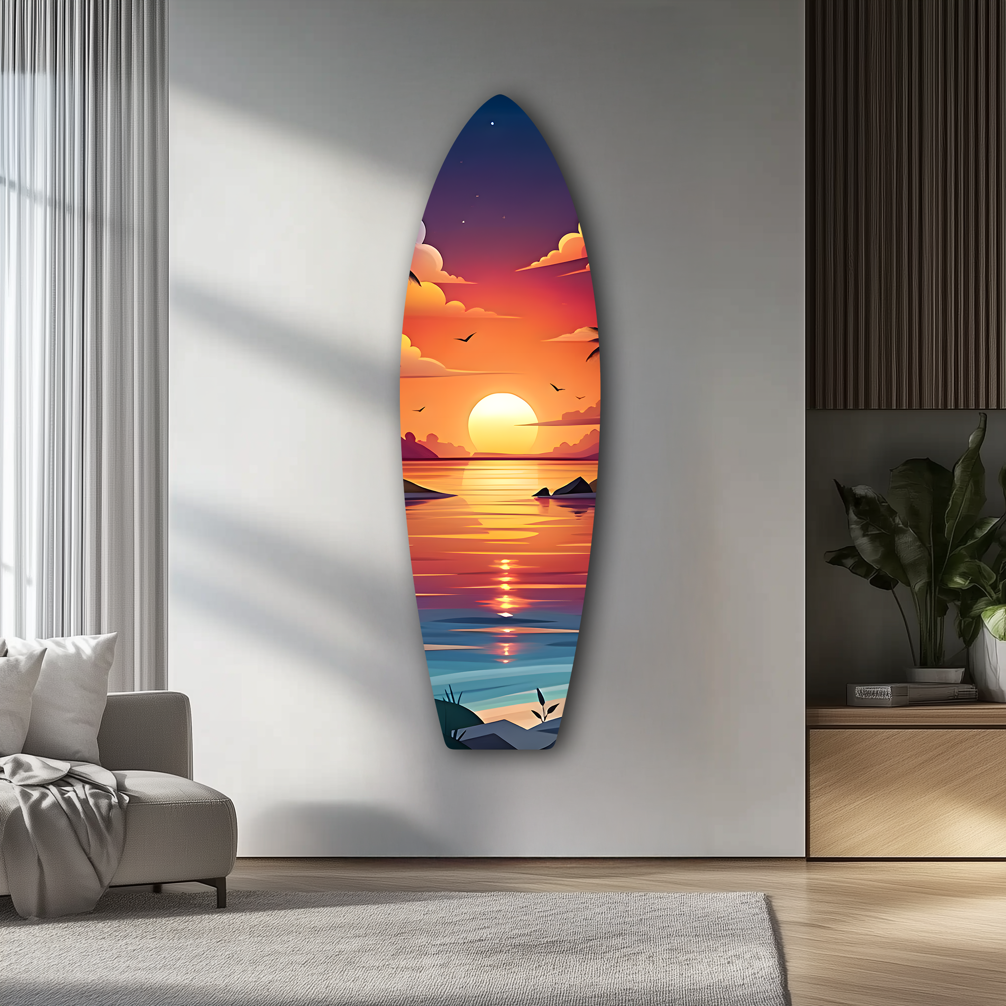 Surf Sunset Beach Surfboard | Premium HD Metal Wall Art