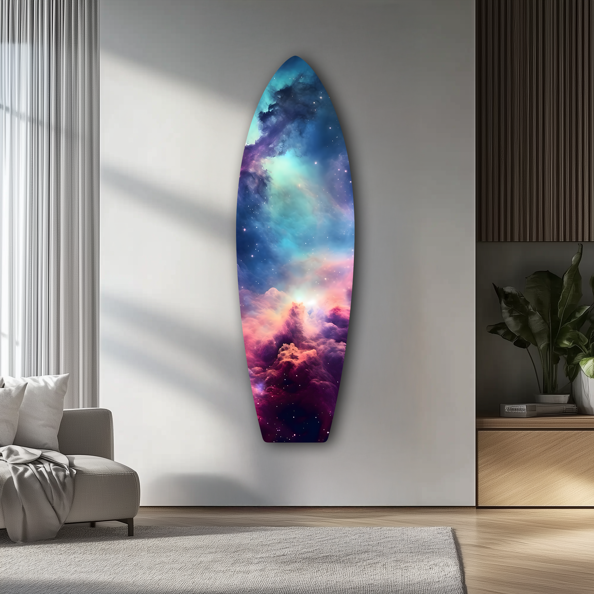 Space Surfboard | Premium HD Metal Wall Art
