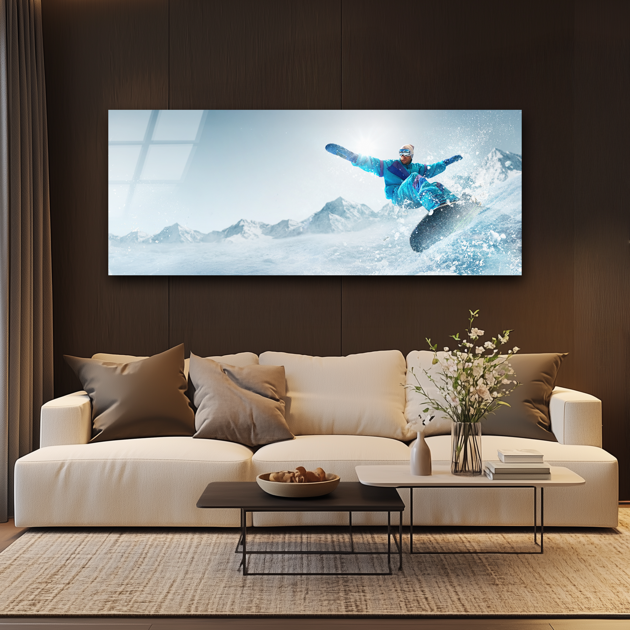 Vibrant Snowboarder in Action | Premium HD Metal Wall Art