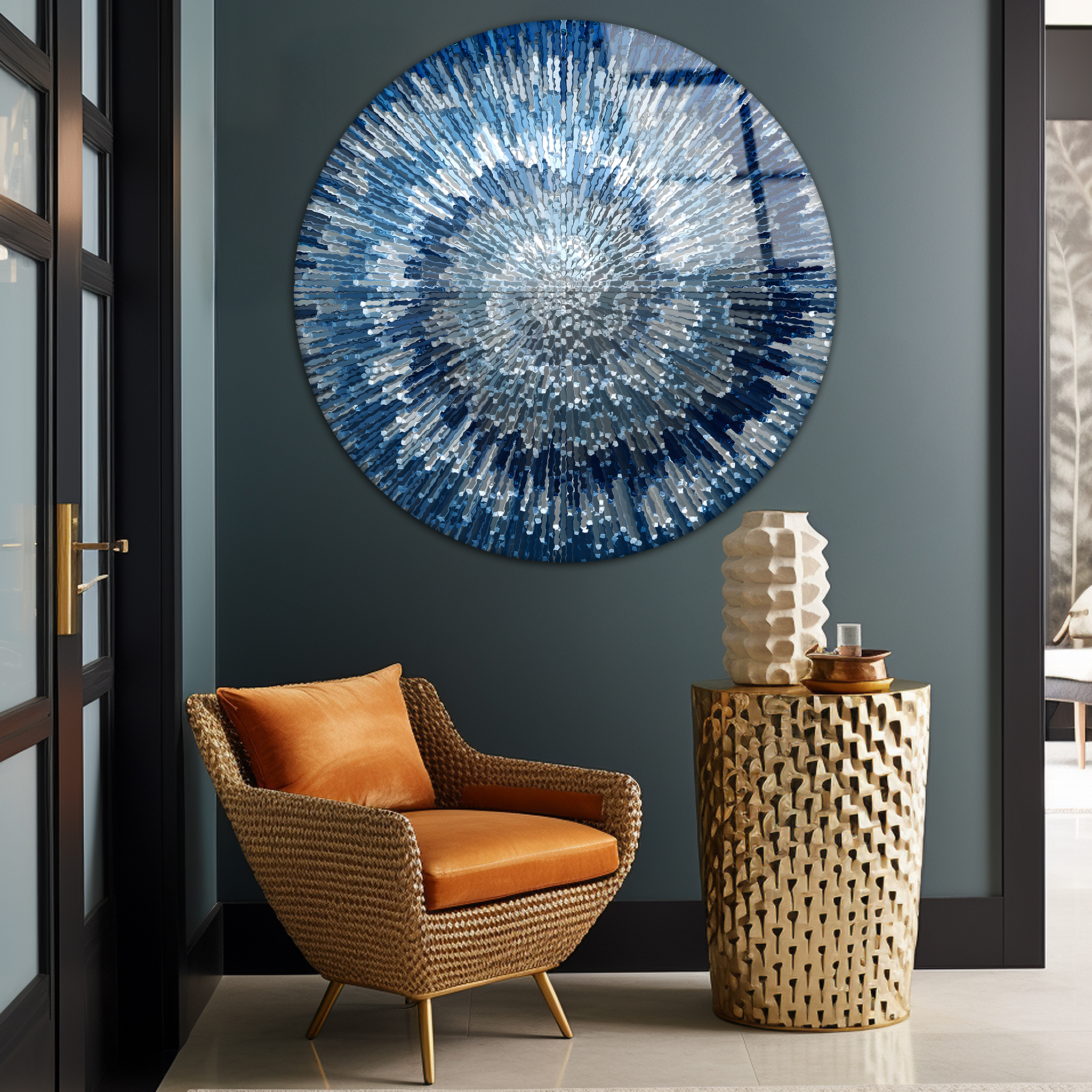 Abstract Blue Textured | Premium HD Round Wall Art