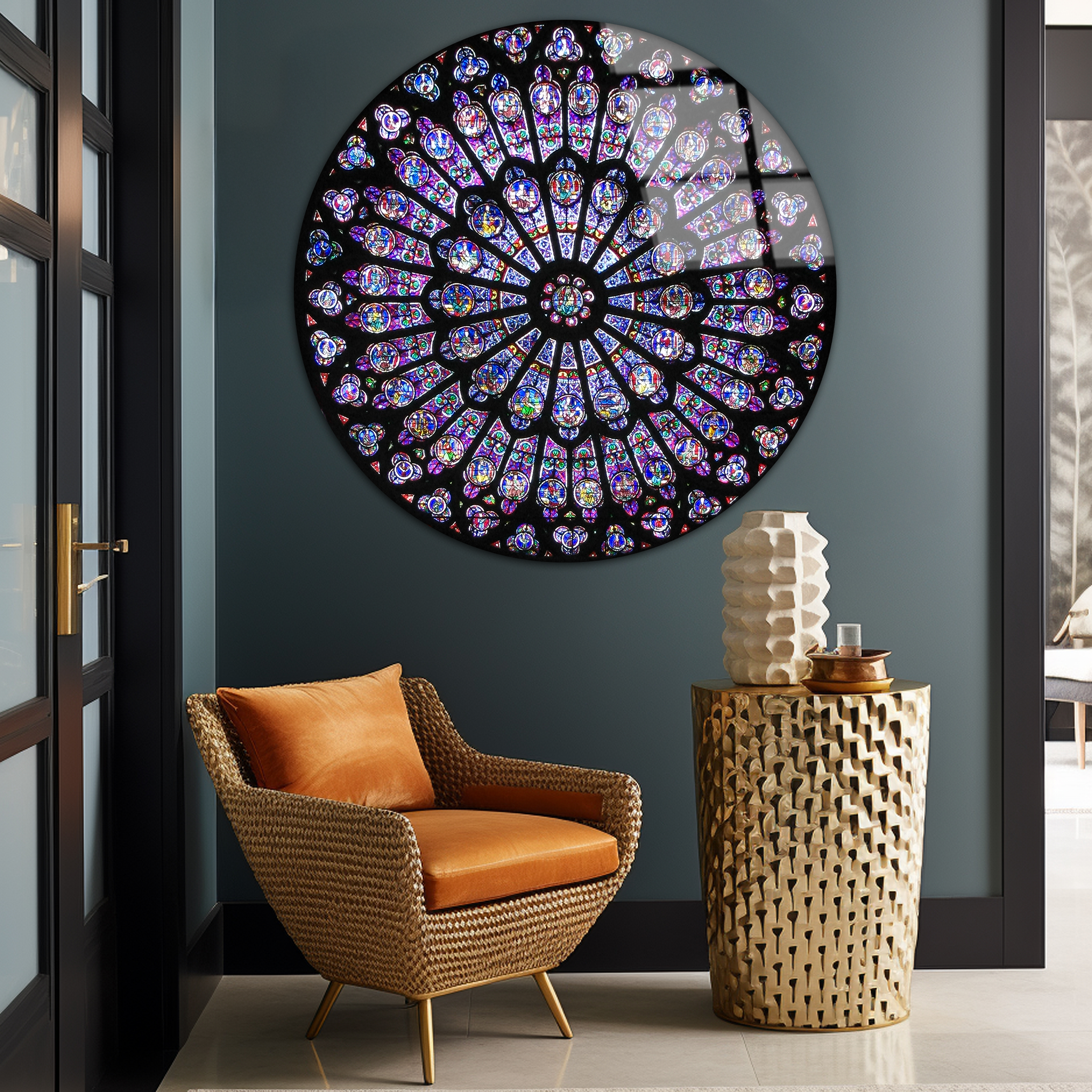 Notre Dame Cathedral Stained Glass | Premium HD Round Wall Art