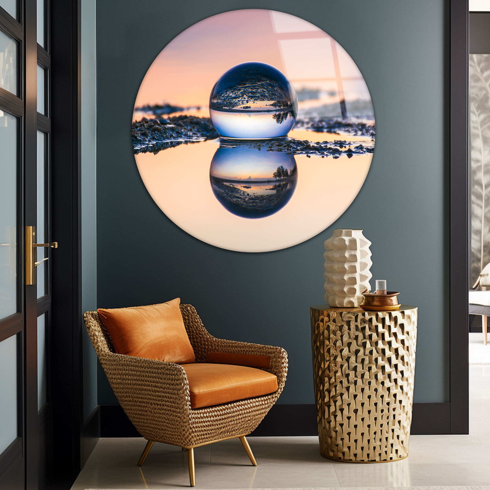 Crystal Ball Sunrise Reflection | Premium HD Round Wall Art