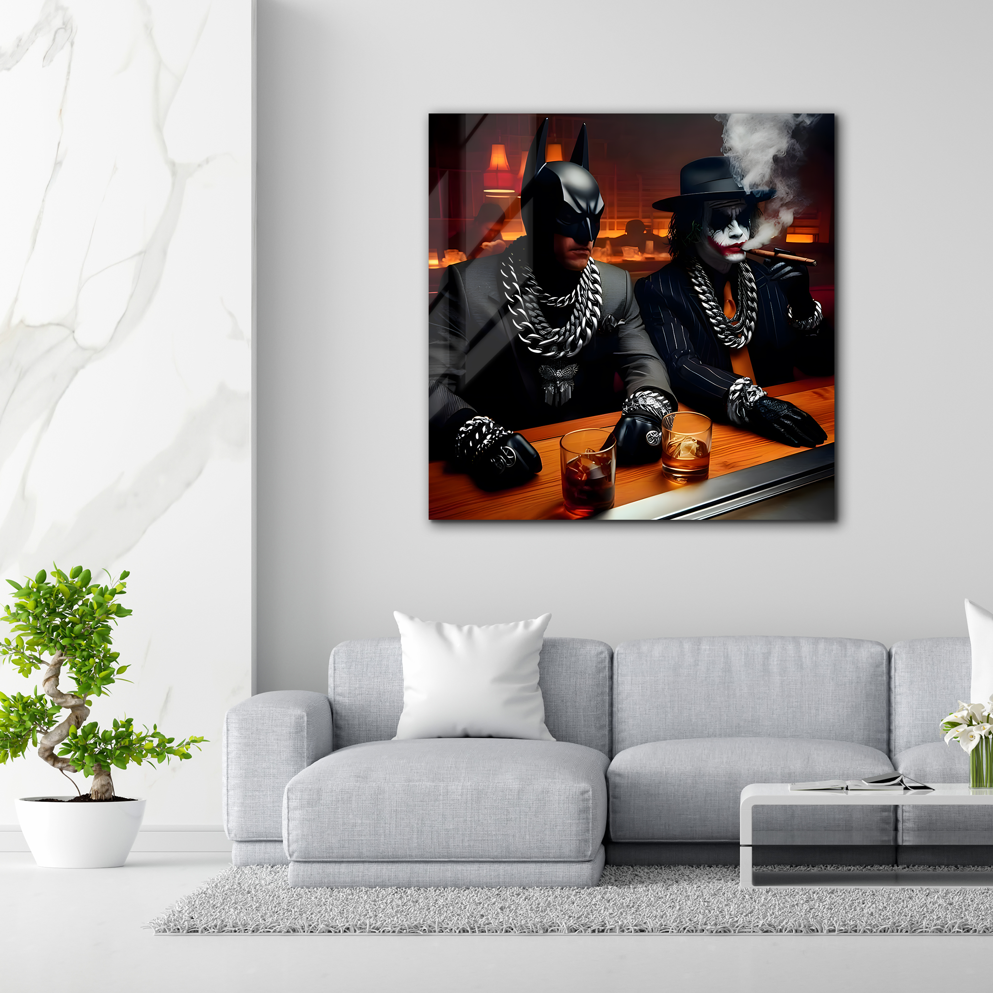 Batman & Joker: The Dark Encounter at the Bar | Premium HD Metal Wall Art