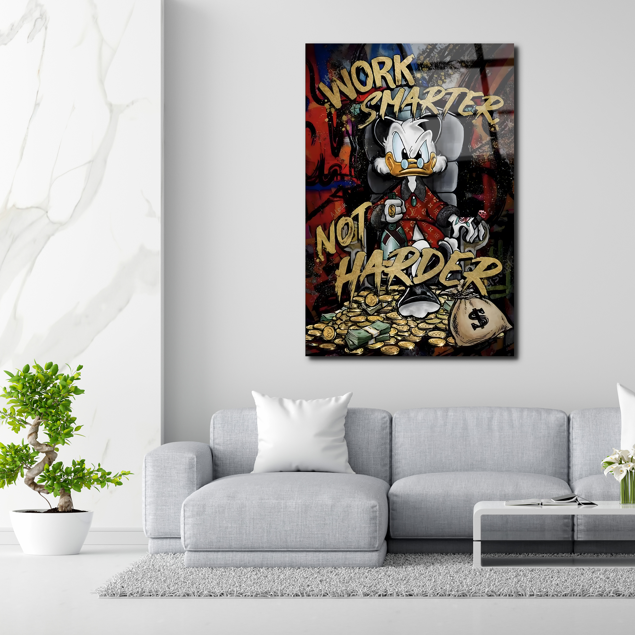 Donald Duck: Work Smarter Not Harder | Premium HD Metal Wall Art