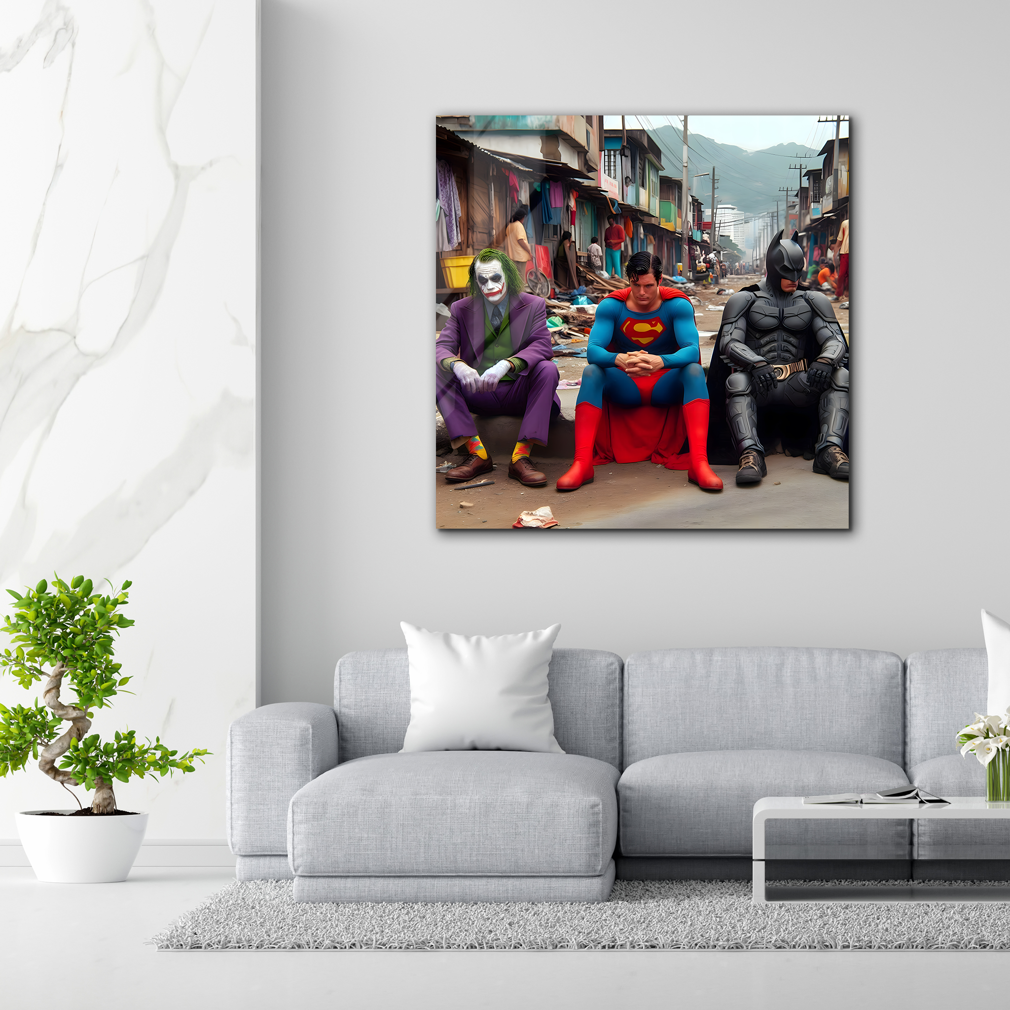 Superman, Batman & Joker: A Meeting of Heroes and Villains | Premium HD Metal Wall Art
