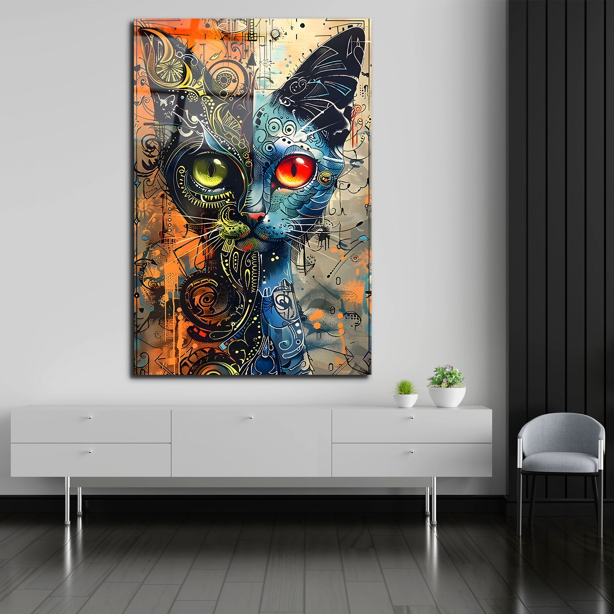 Abstract Cat Art | Premium HD Metal Wall Art