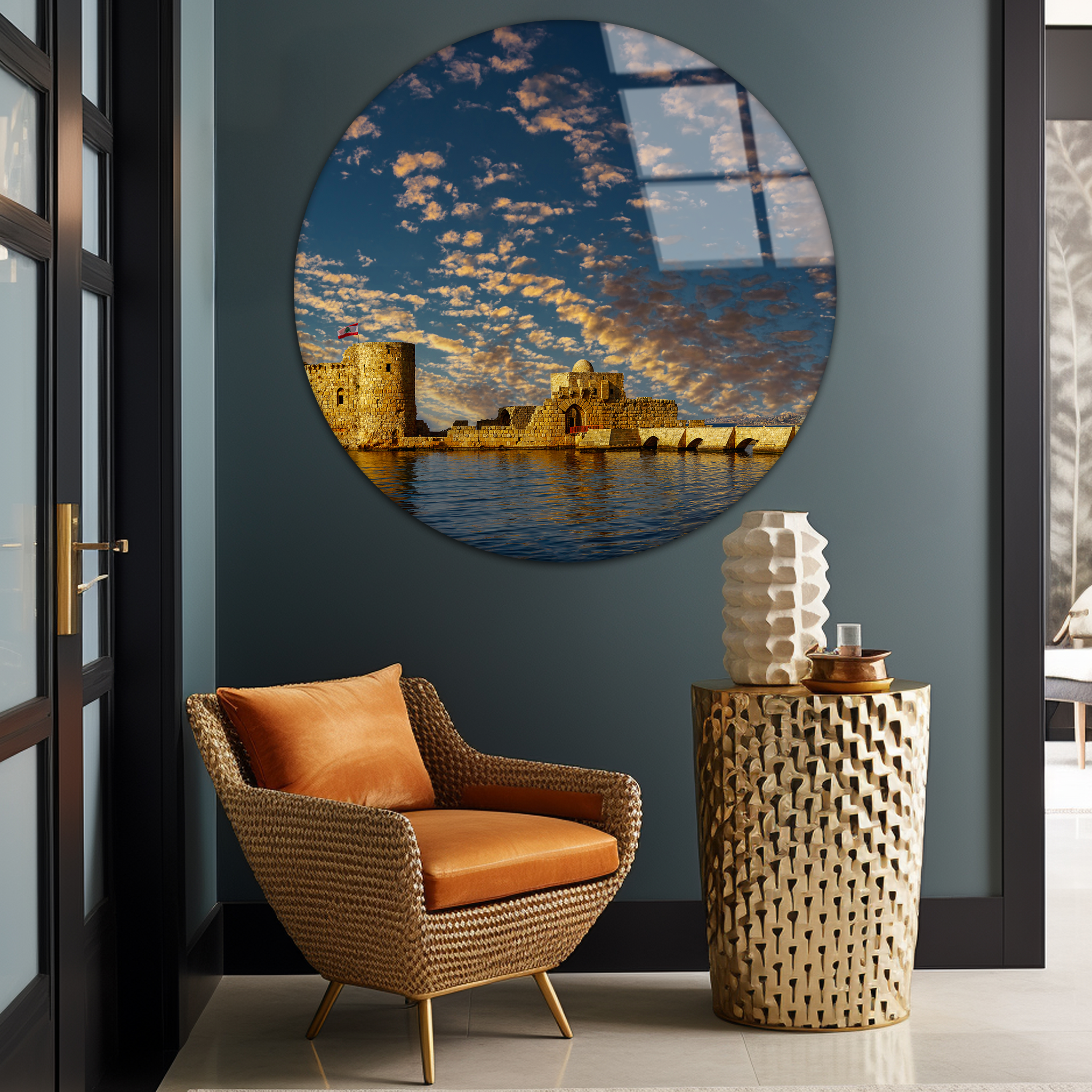 Saida Sea Castle Sunset | Premium HD Round Wall Art