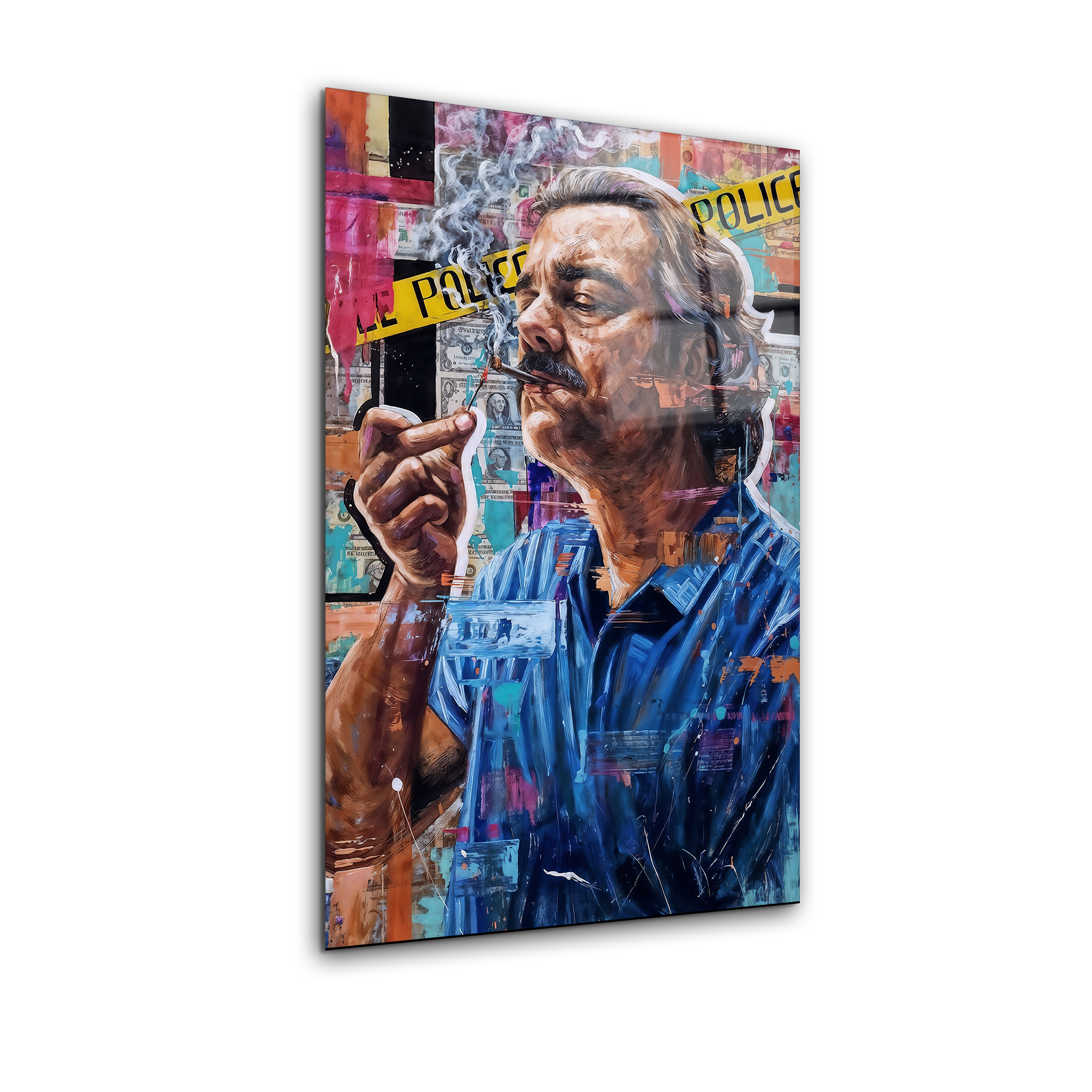 Escobar Painting Lighting a Cigarette | Premium HD Metal Wall Art