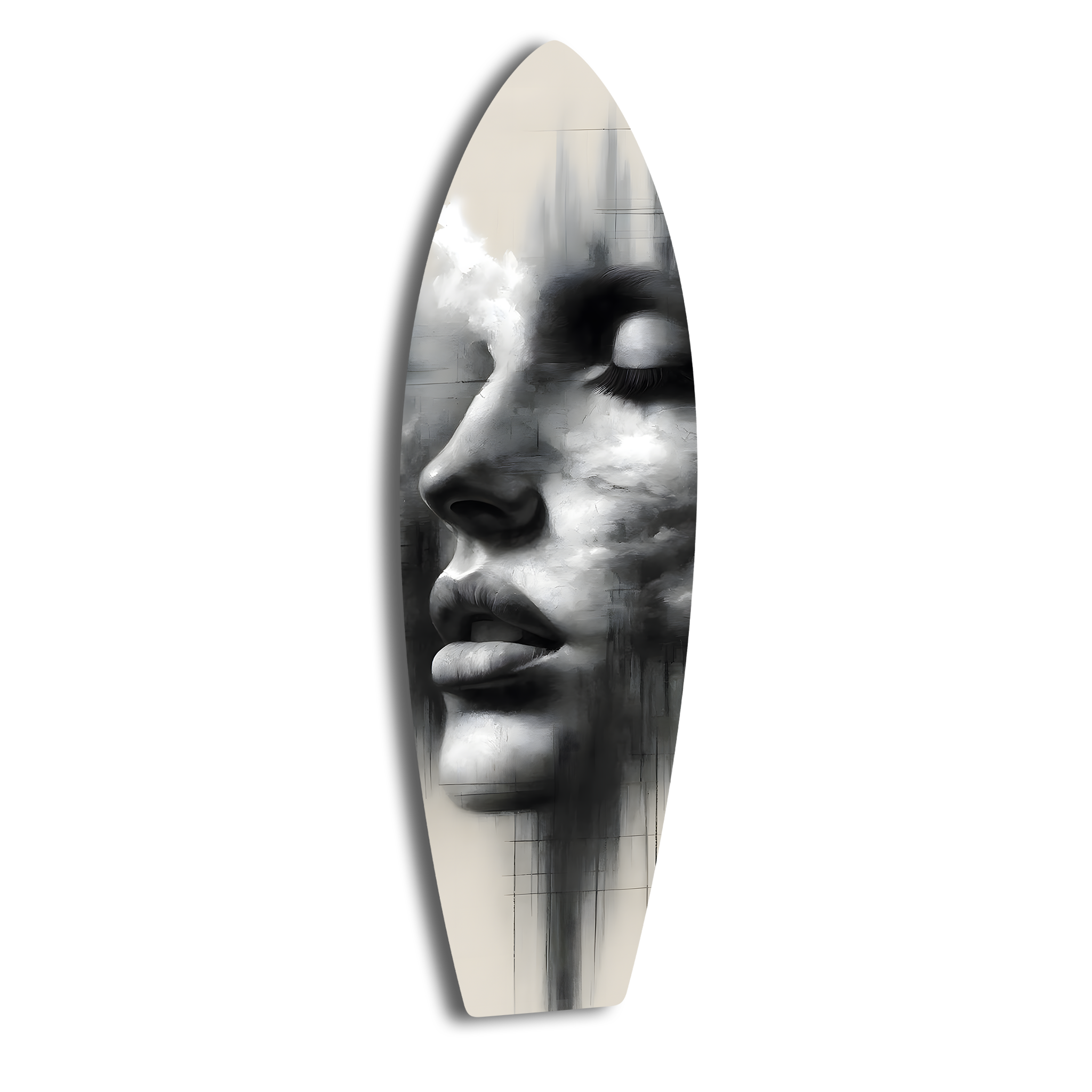 Black and White Portrait Surfboard | Premium HD Metal Wall Art