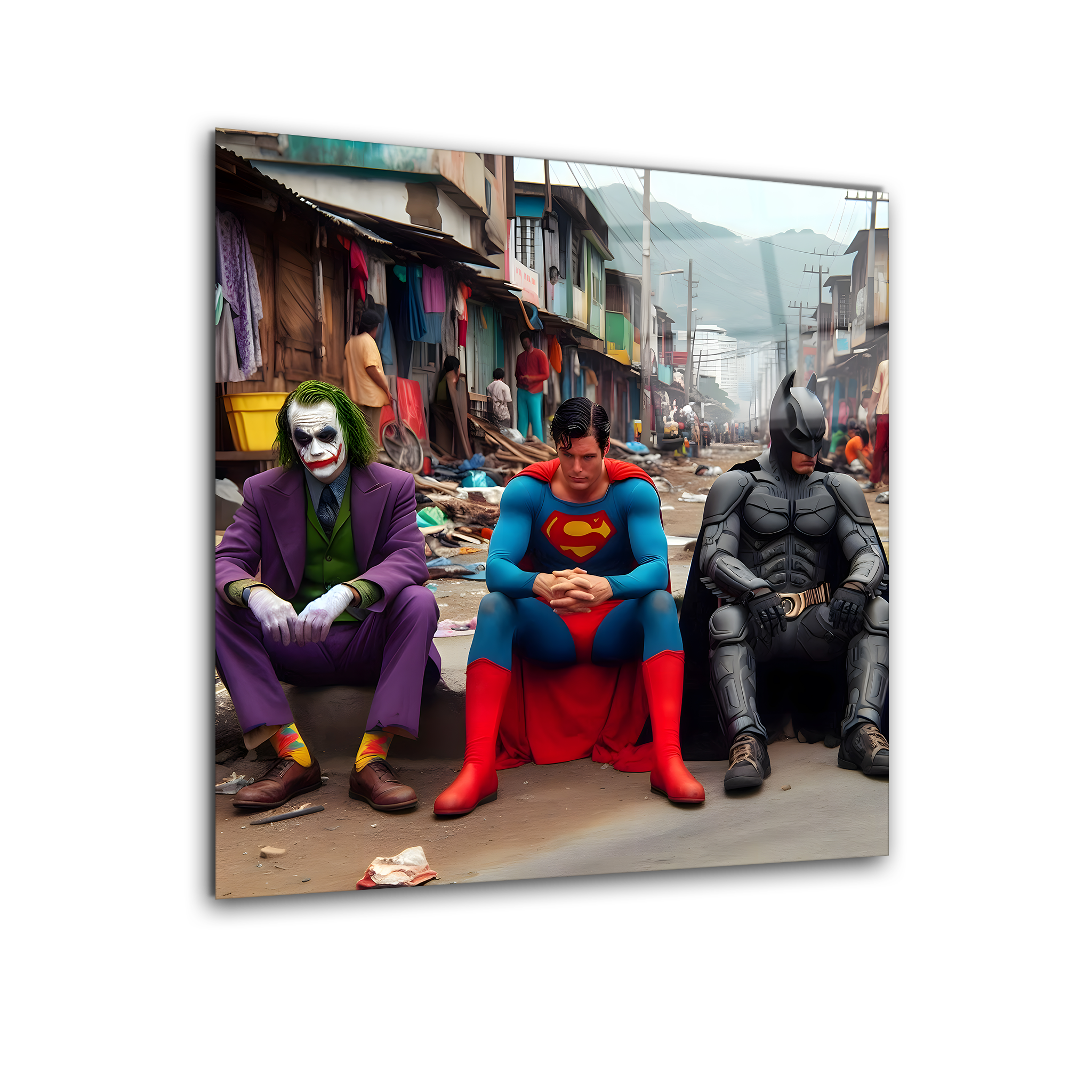 Superman, Batman & Joker: A Meeting of Heroes and Villains | Premium HD Metal Wall Art