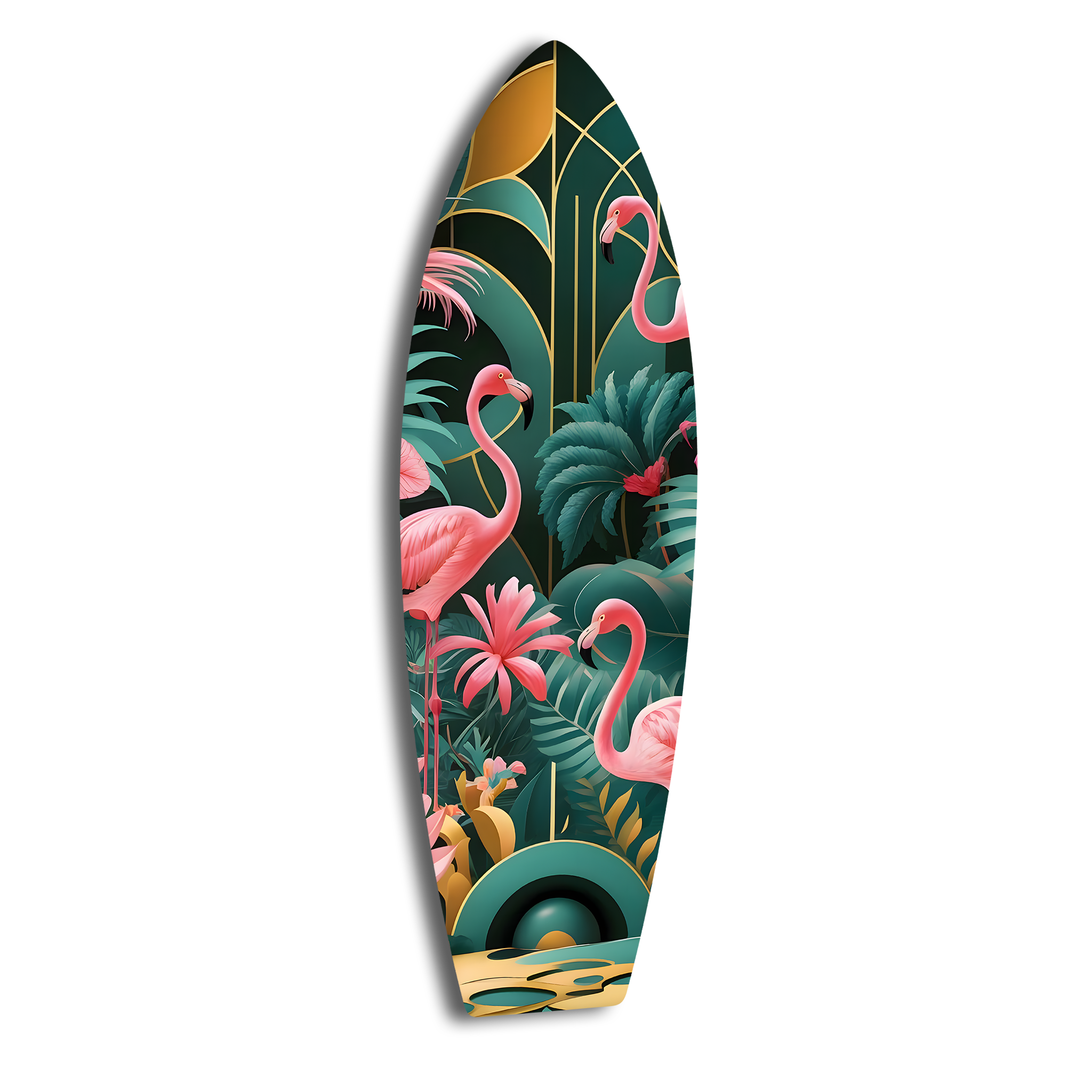 Colorful Flamingo Surfboard | Premium HD Metal Wall Art