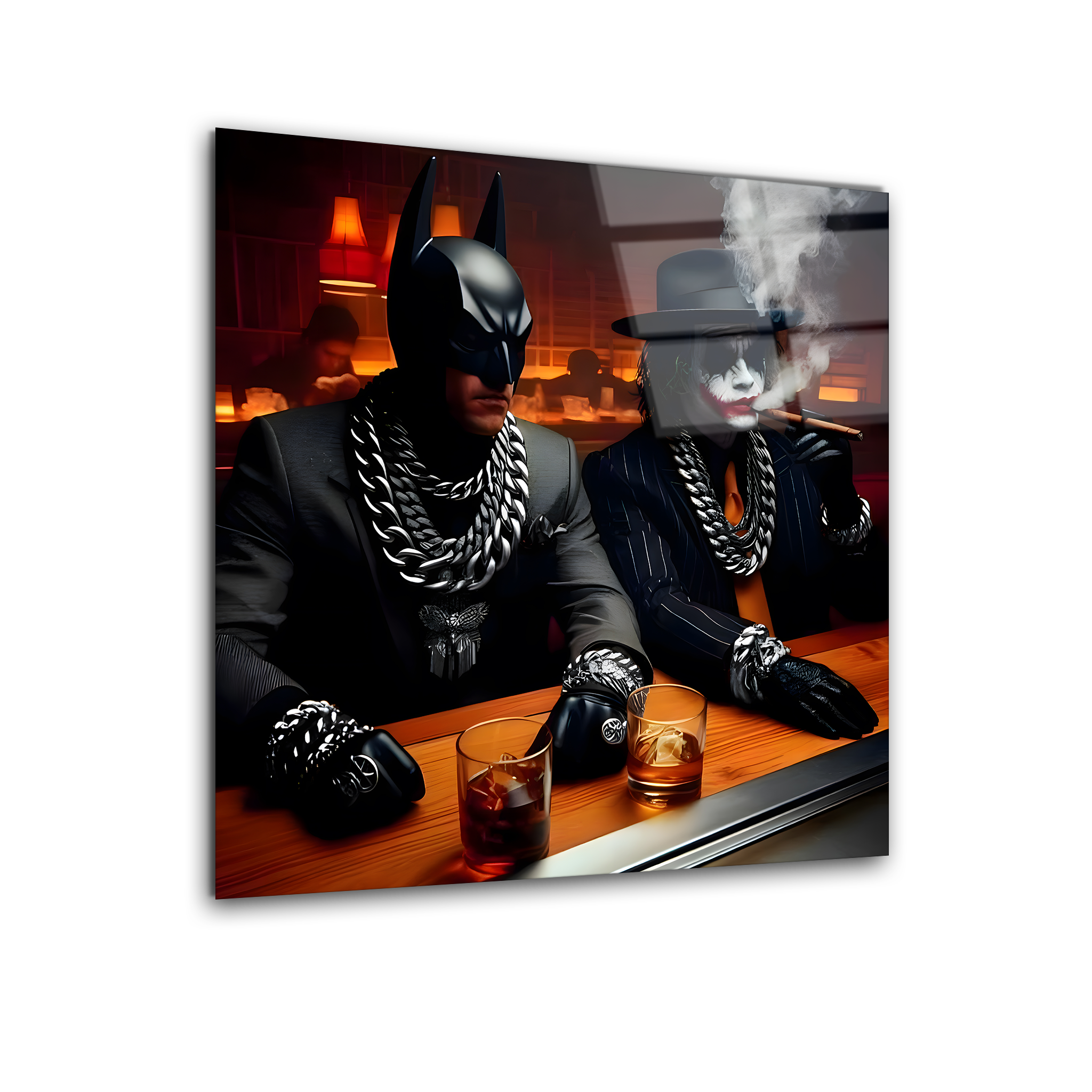 Batman & Joker: The Dark Encounter at the Bar | Premium HD Metal Wall Art