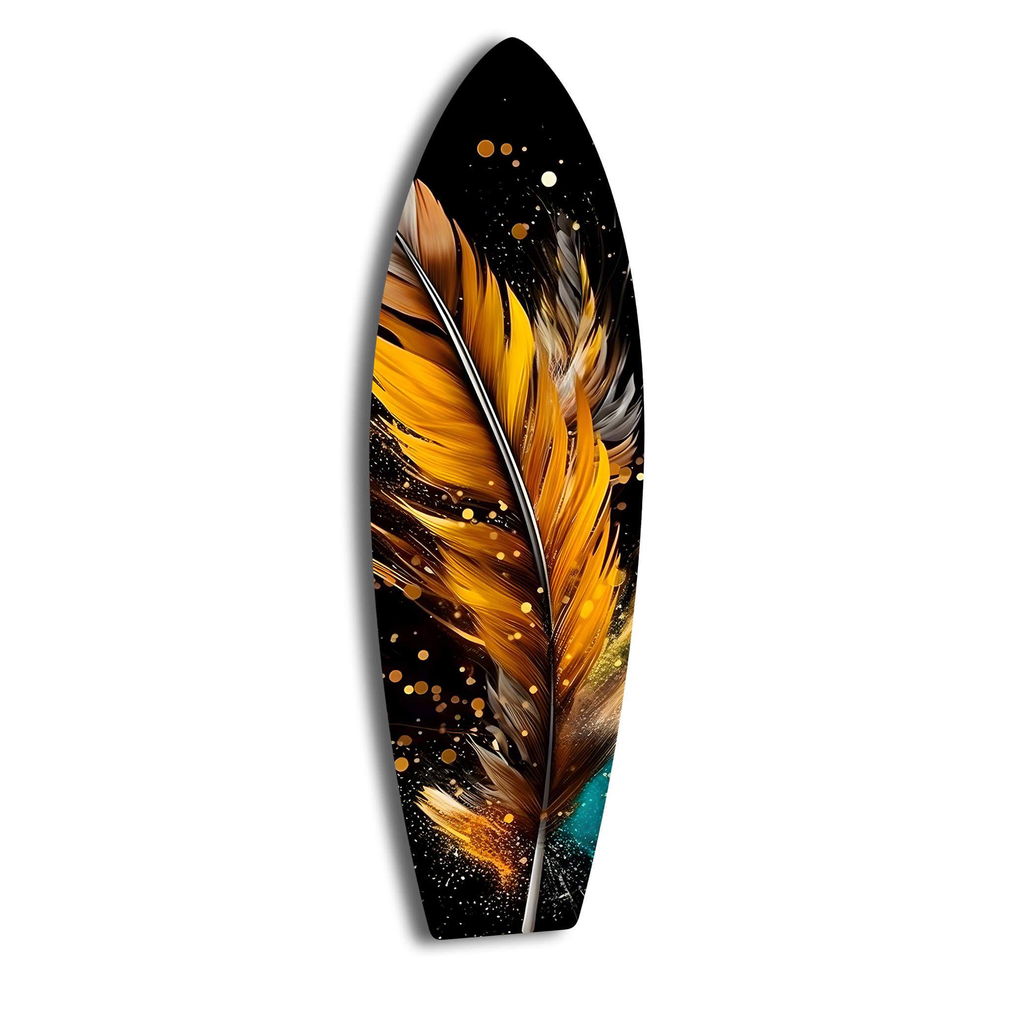Gold Feather Surfboard | Premium HD Metal Wall Art