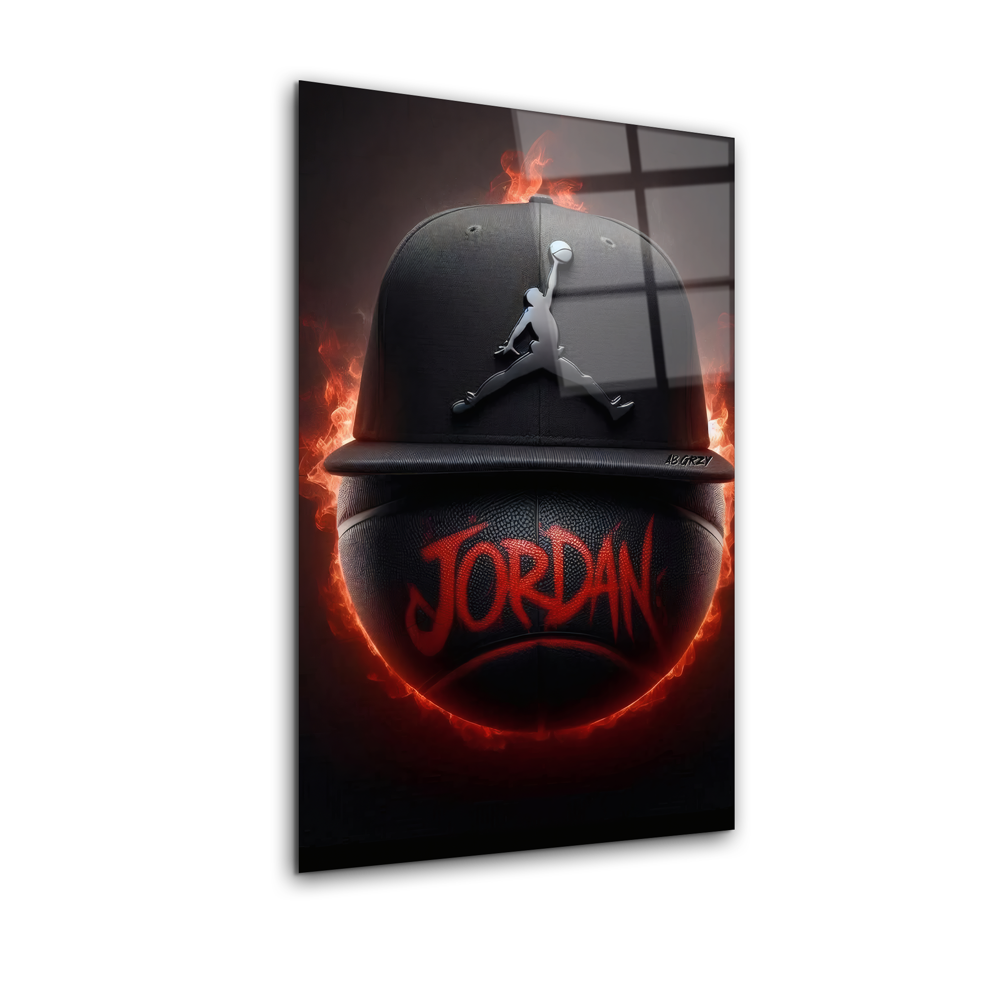 Michael Jordan Cap & Basketball | Premium HD Metal Wall Art