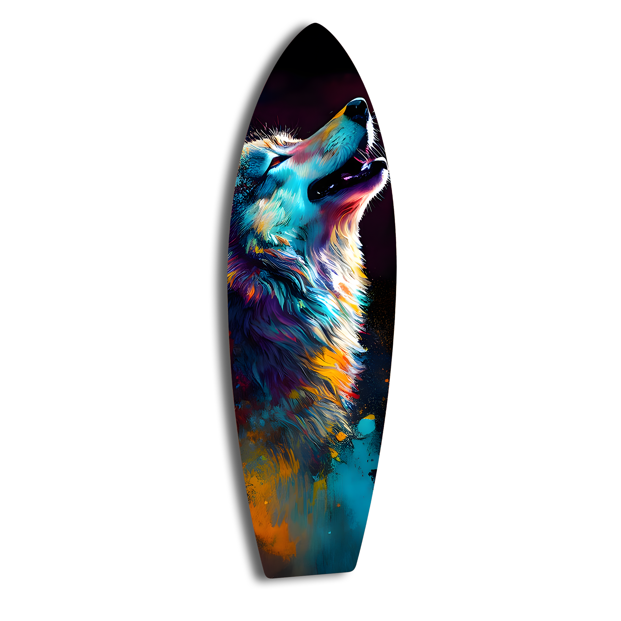 Colorful Wolf Surfboard | Premium HD Metal Wall Art