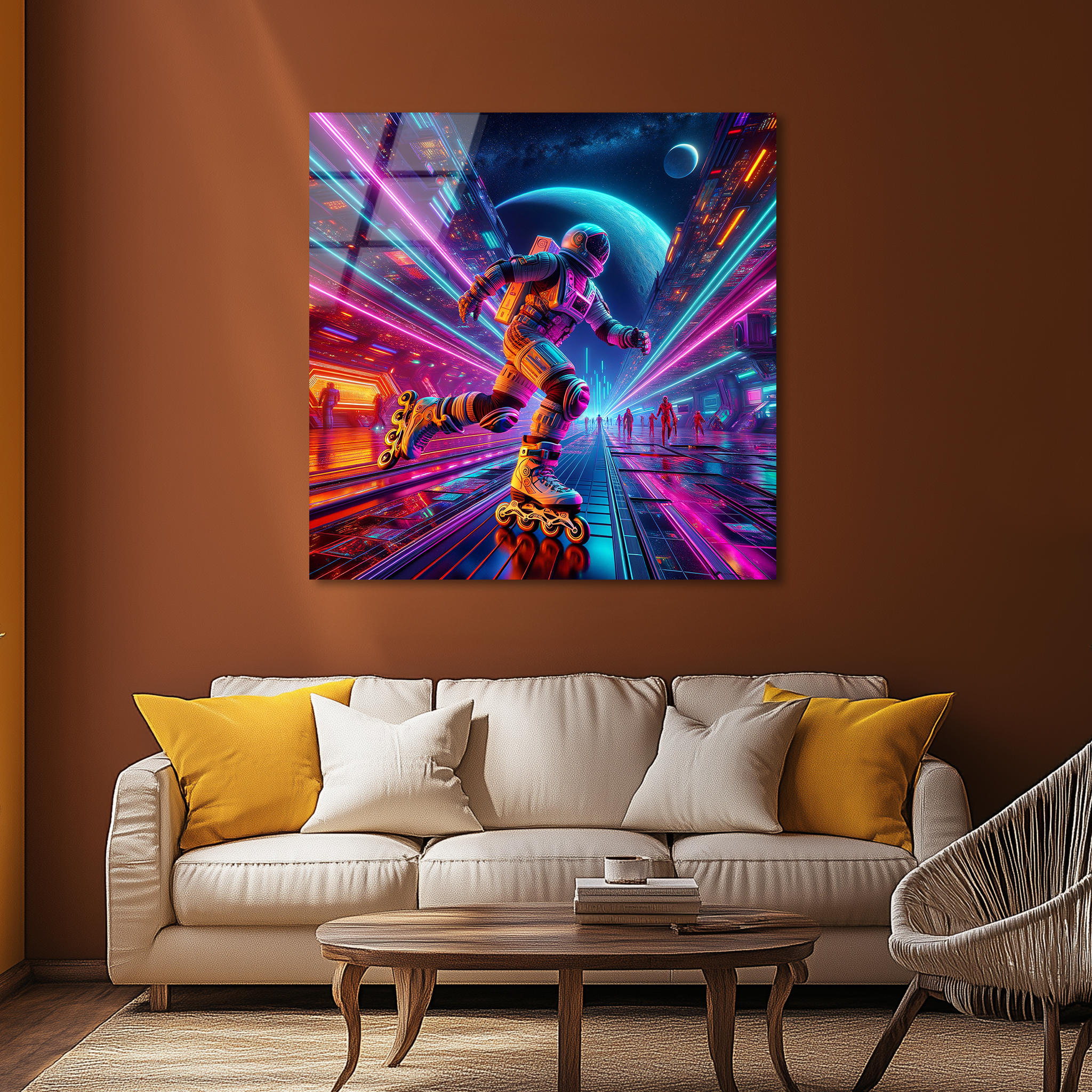Cyberpunk Astronaut Rollerblade | Premium HD Metal Wall Art