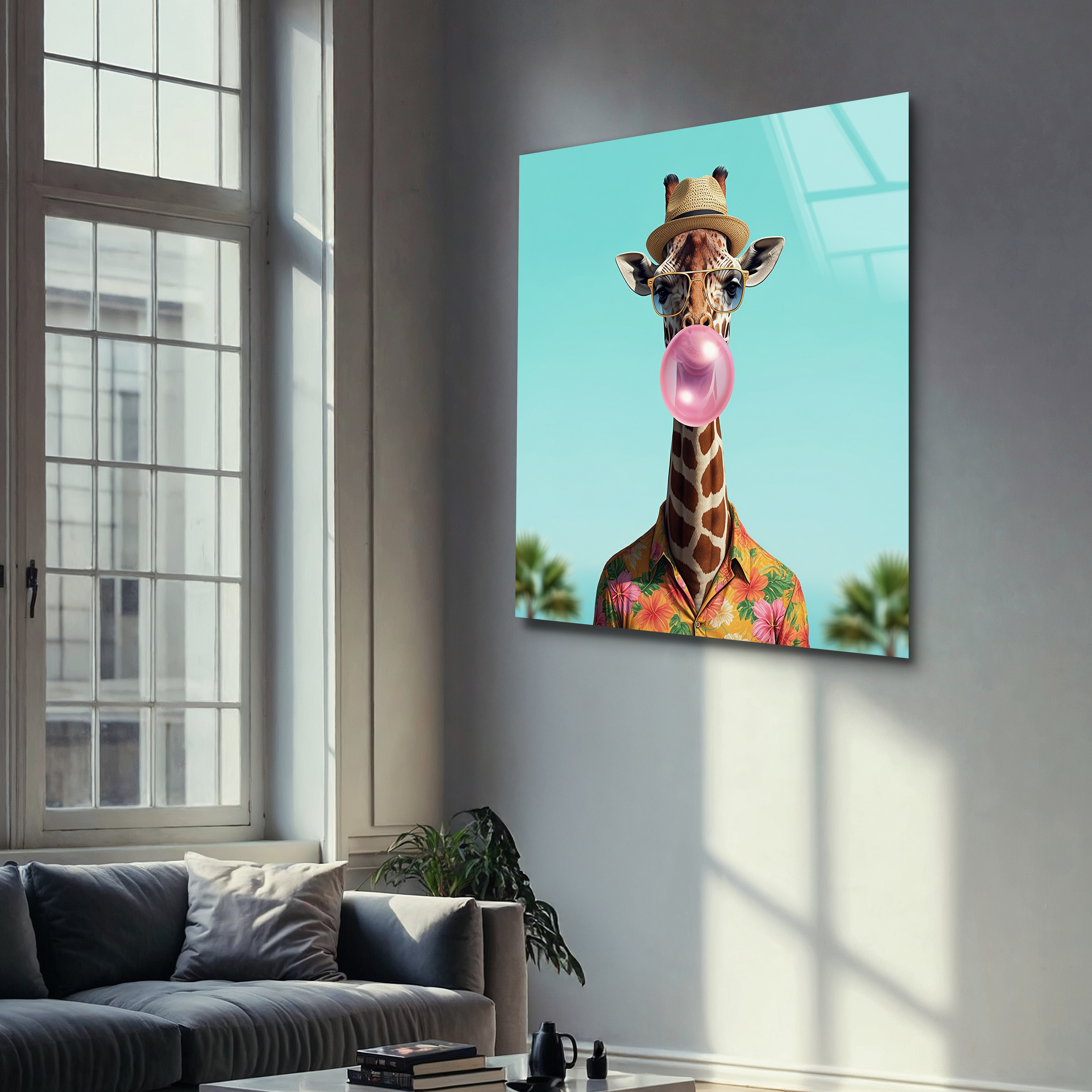 Hawaiian Giraffe with Sunglasses | Premium HD Metal Wall Art