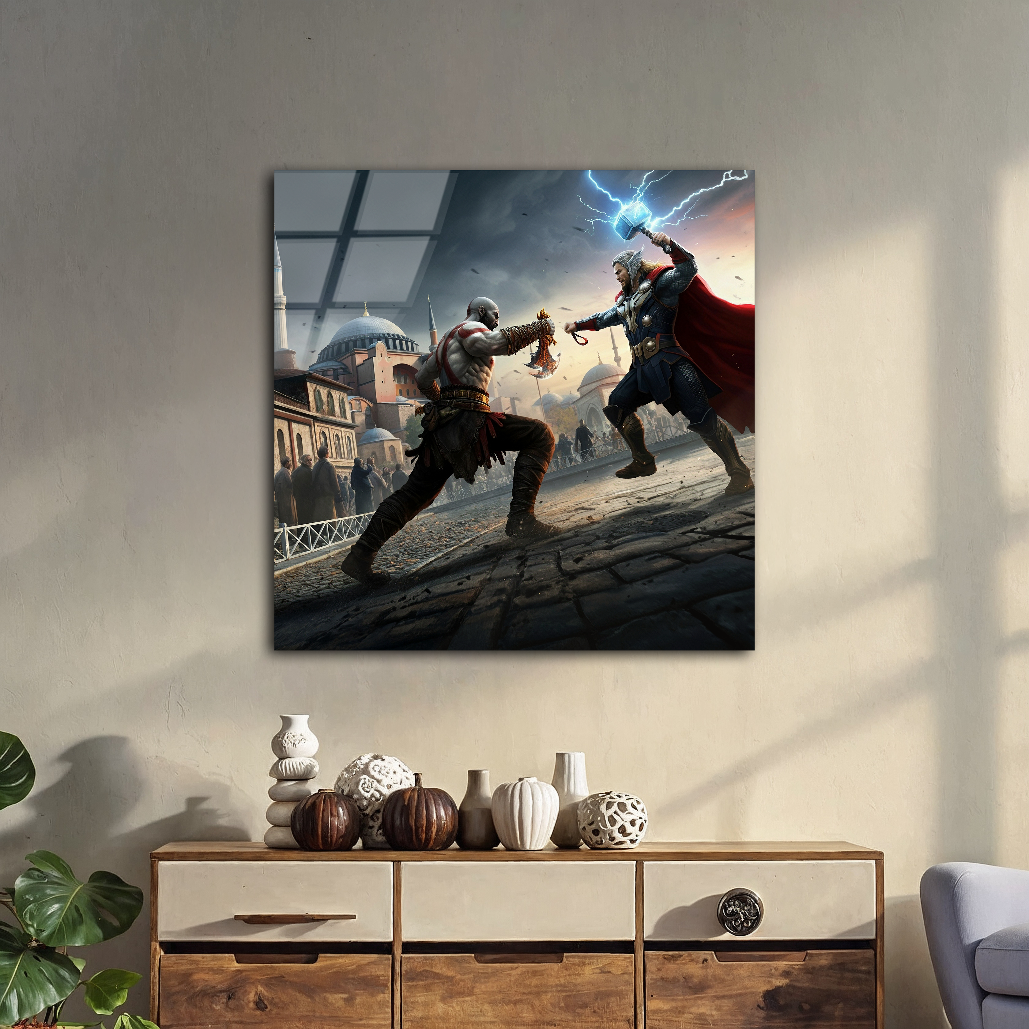 Kratos vs Thor in Istanbul | Premium HD Metal Wall Art