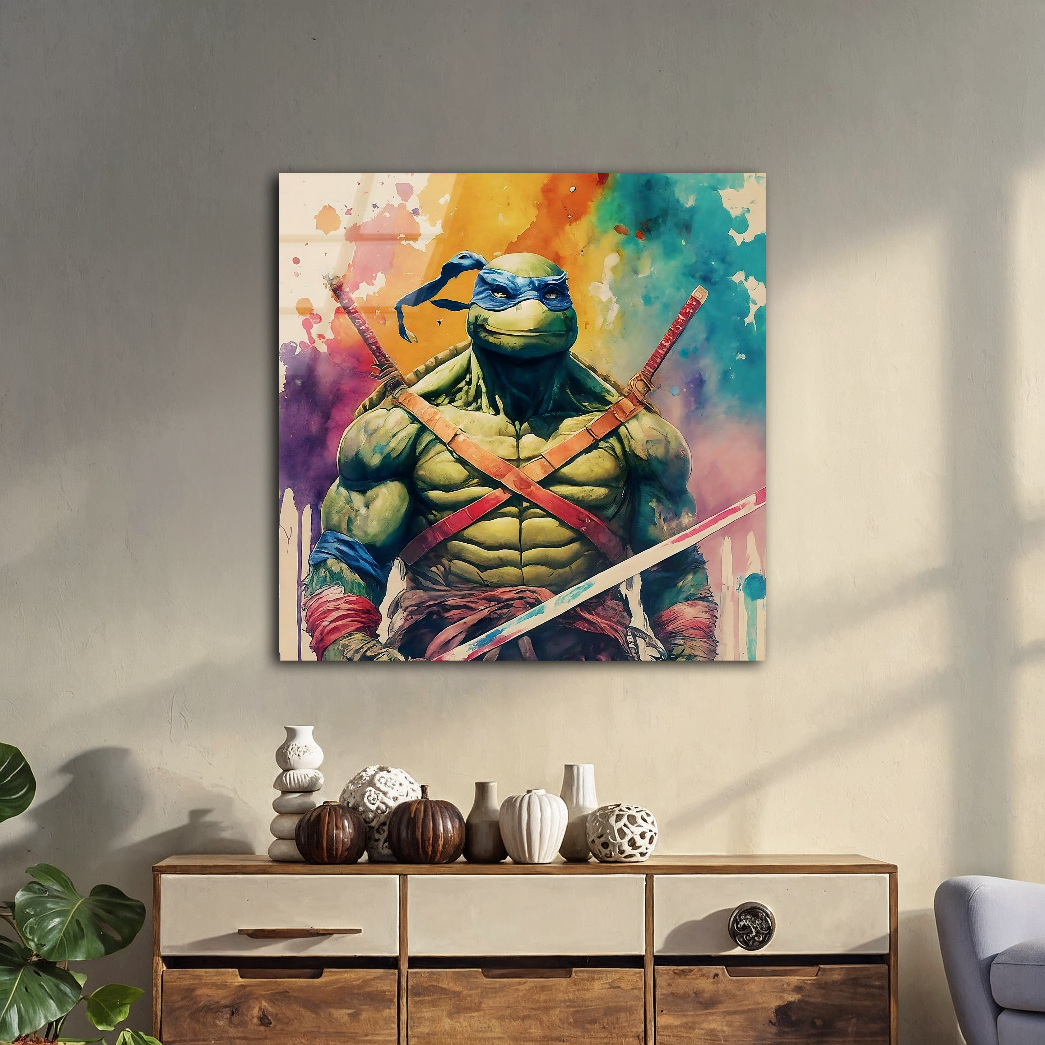 Pop Art Watercolor Ninja Turtles | Premium HD Metal Wall Art