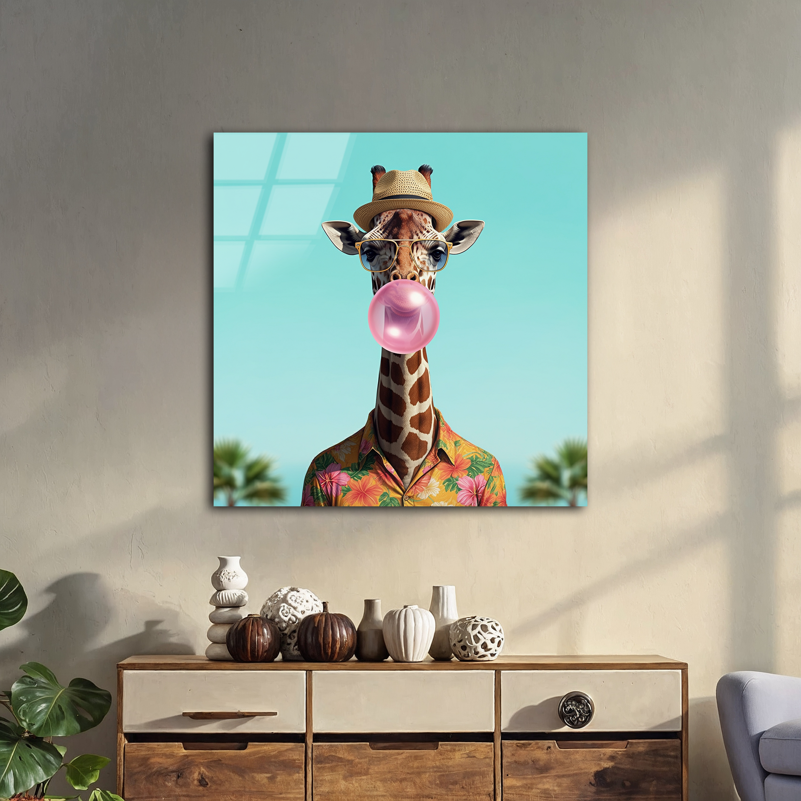 Hawaiian Giraffe with Sunglasses | Premium HD Metal Wall Art