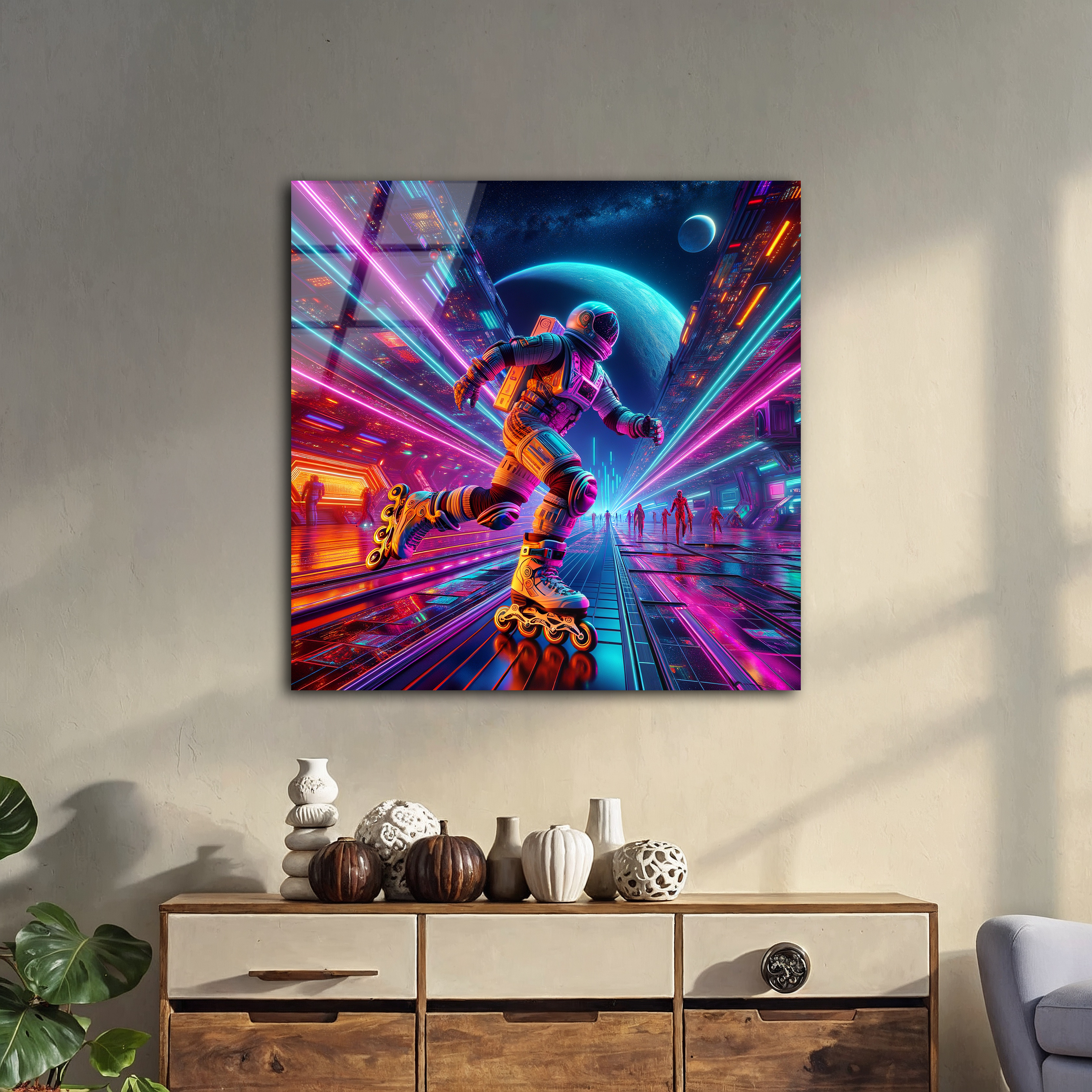 Cyberpunk Astronaut Rollerblade | Premium HD Metal Wall Art