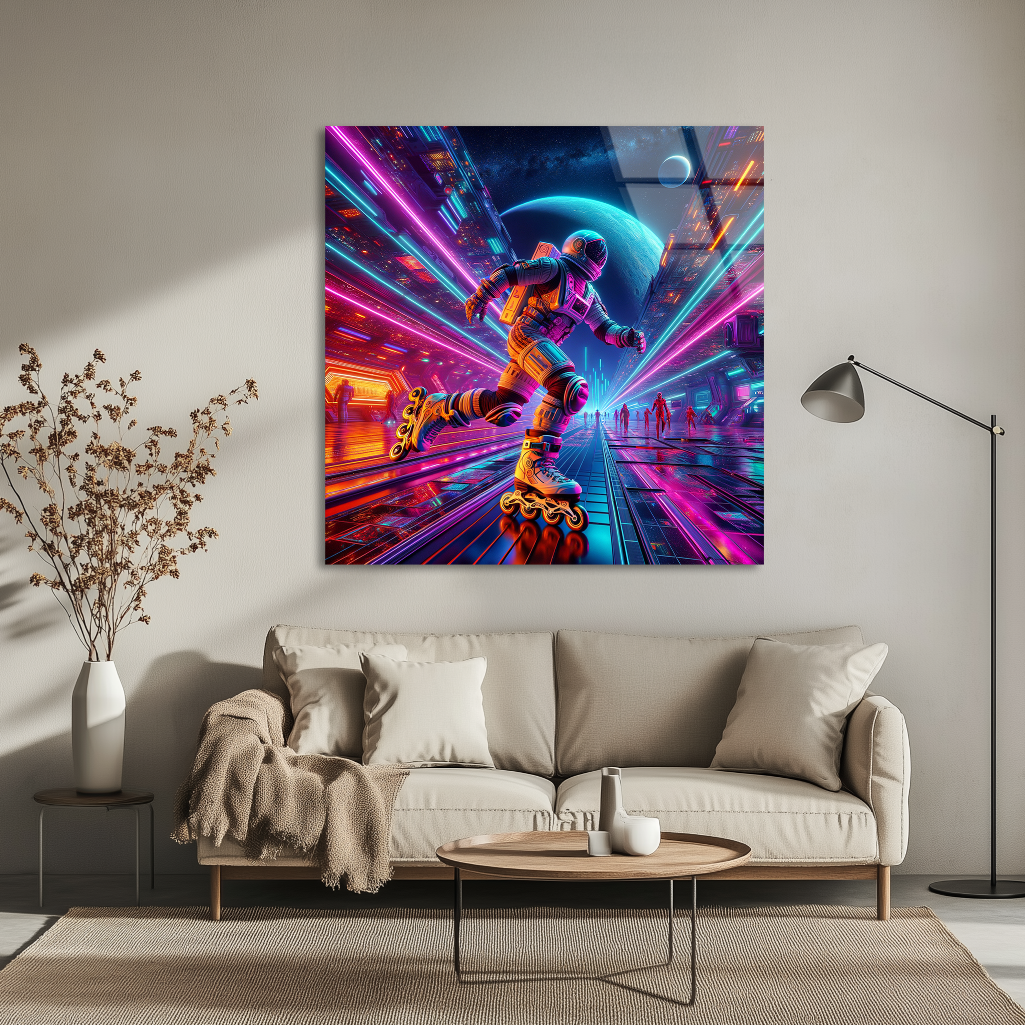 Cyberpunk Astronaut Rollerblade | Premium HD Metal Wall Art