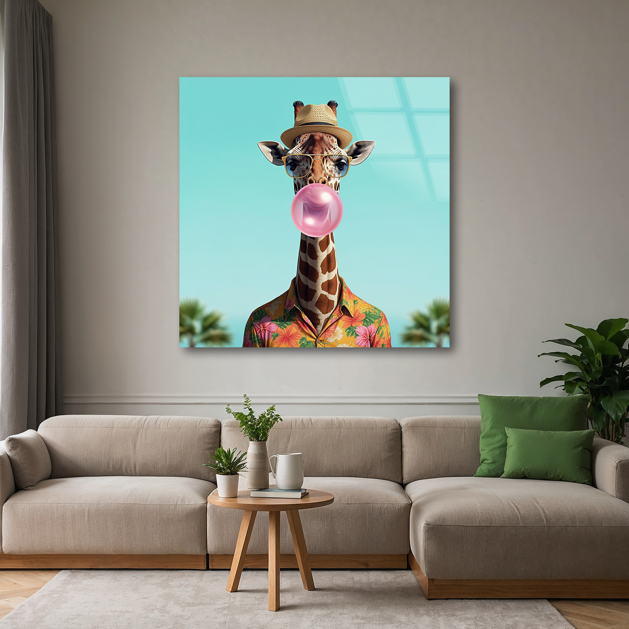 Hawaiian Giraffe with Sunglasses | Premium HD Metal Wall Art