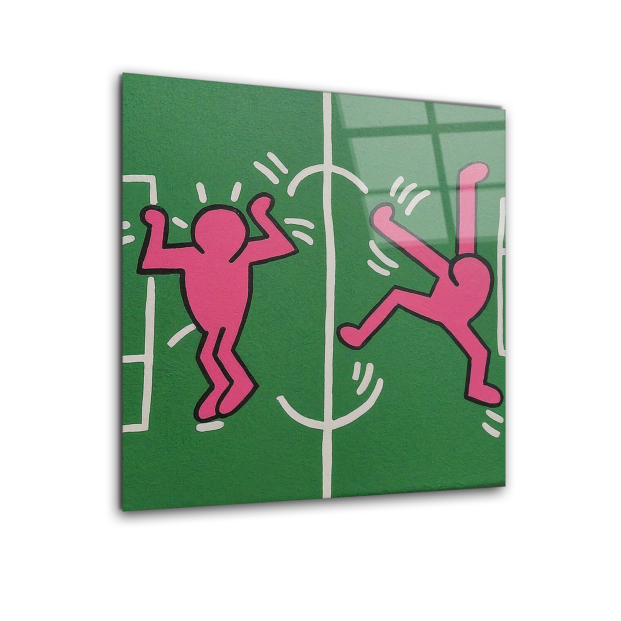 Playful Green & Pink Abstract Inspired by Keith Haring | Premium HD Metal Wall Art