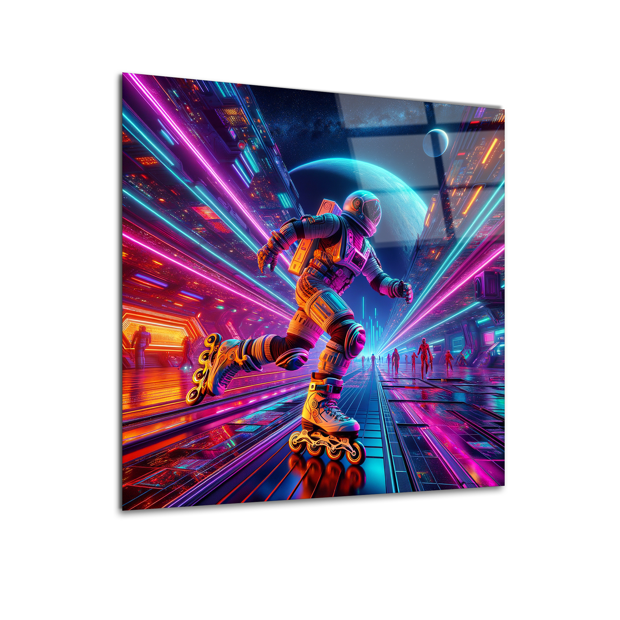 Cyberpunk Astronaut Rollerblade | Premium HD Metal Wall Art