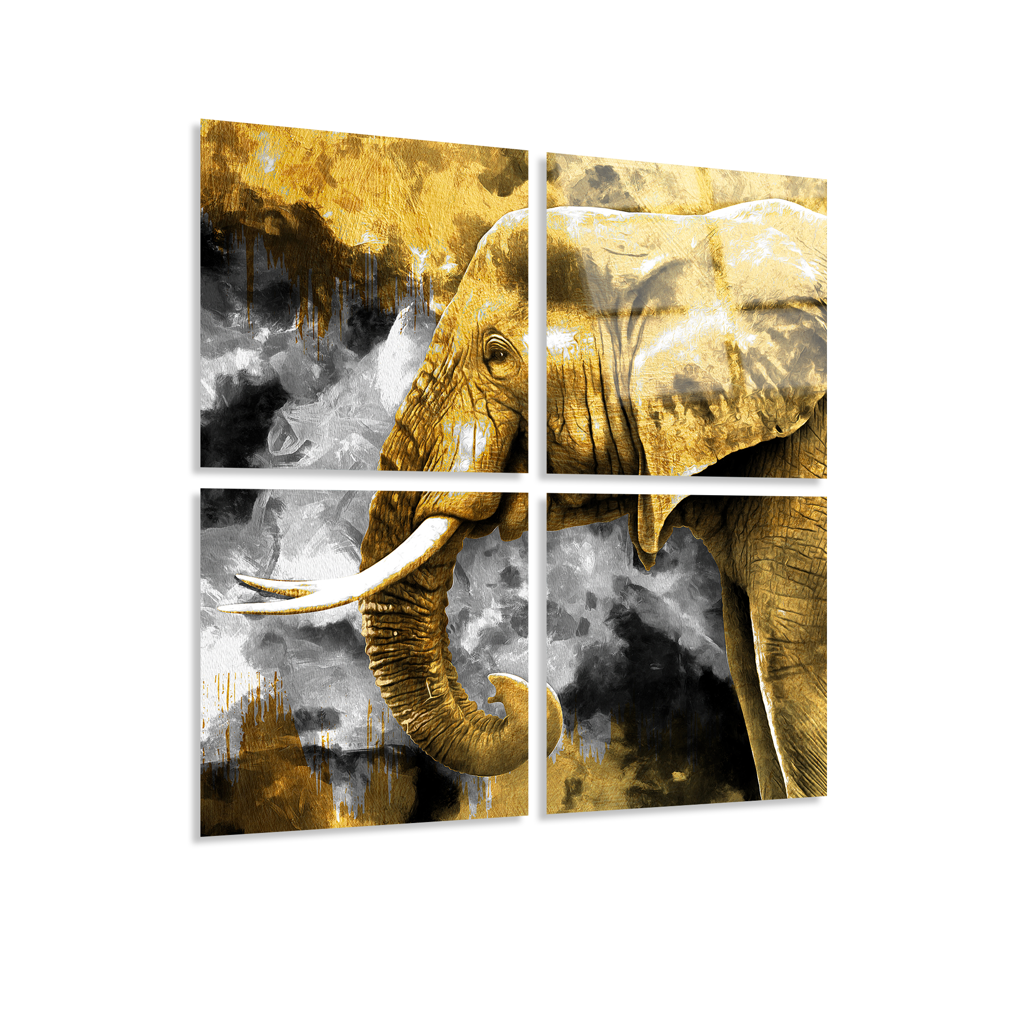 Mega Size Gold Elephant Quatro | Premium HD Metal Wall Art